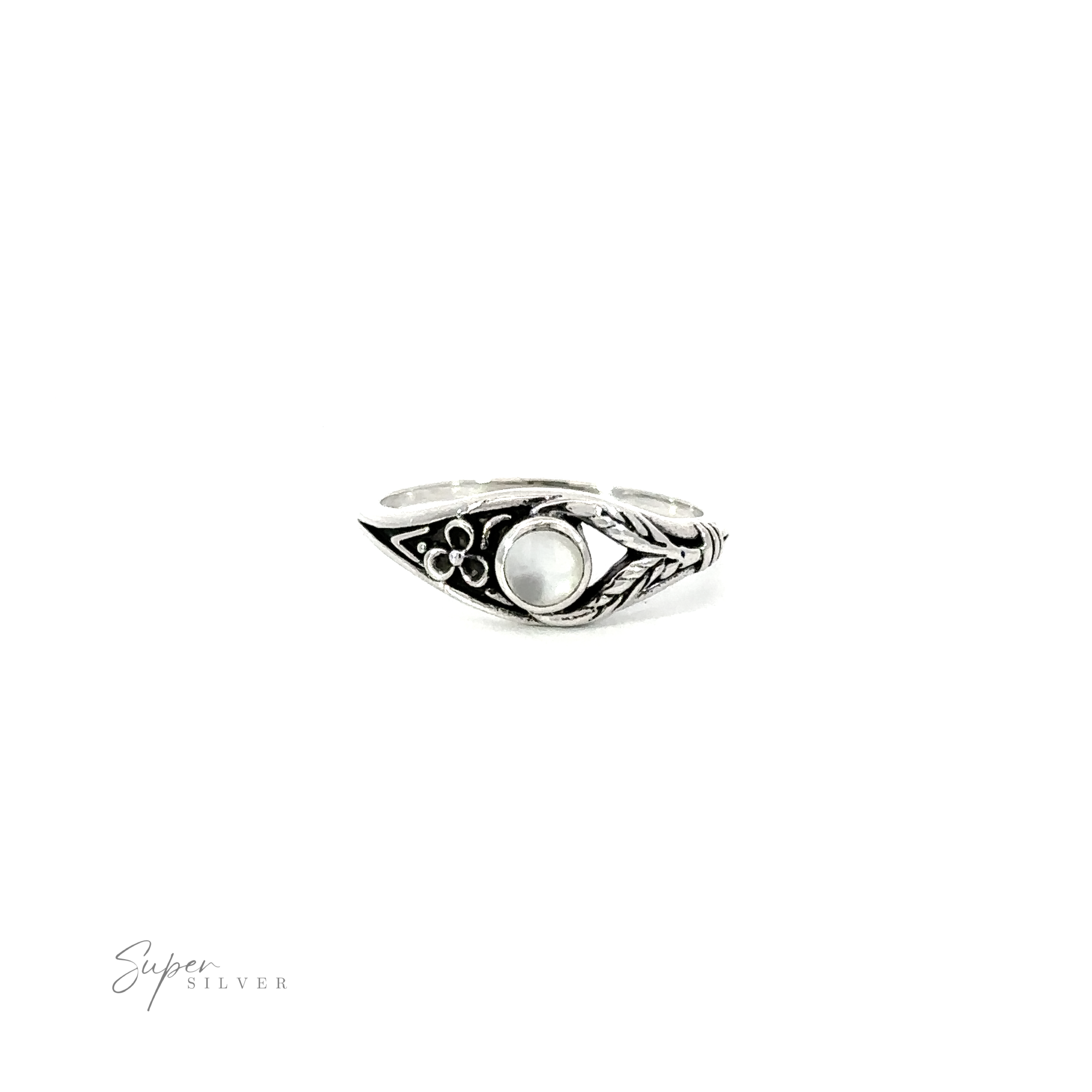 An Inlay Stone Ring with Flower and Leaf Design.