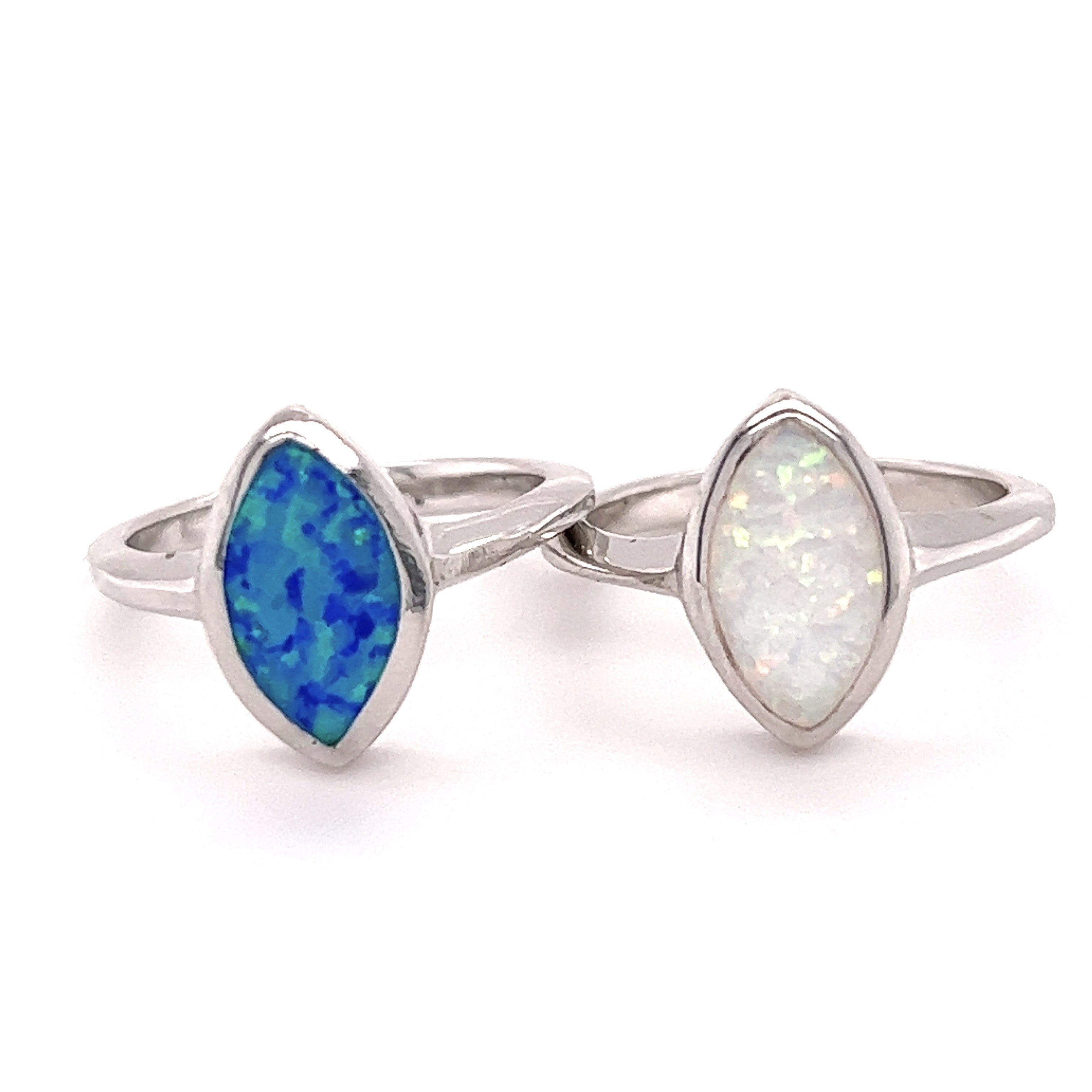 Two sterling silver Marquise Shaped Opal rings.