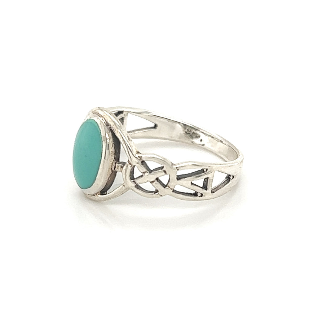 
                  
                    A sterling silver ring with an Inlay Turquoise Braided Knot Ring.
                  
                