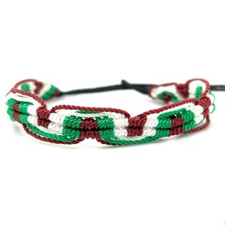 A bright green, red and white adjustable Colorful Friendship Bracelet by Super Silver.