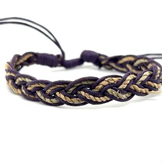 A Super Silver colorful braided bracelet on a white background.