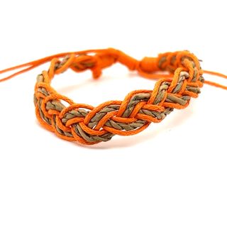 A Super Silver colorful braided bracelet on a white background.