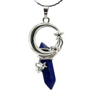 A Super Silver Moon and Stars Crystal Pendant adorned with a celestial design of a moon and stars, imbued with the enchanting energy of the universe.