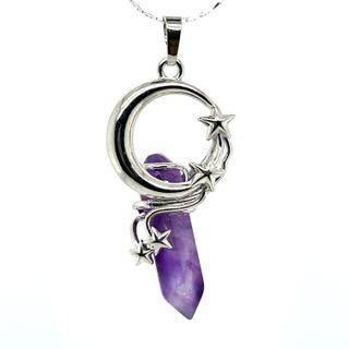 A Moon and Stars Crystal Pendant by Super Silver, showcasing the mystical beauty of the universe and its healing properties.