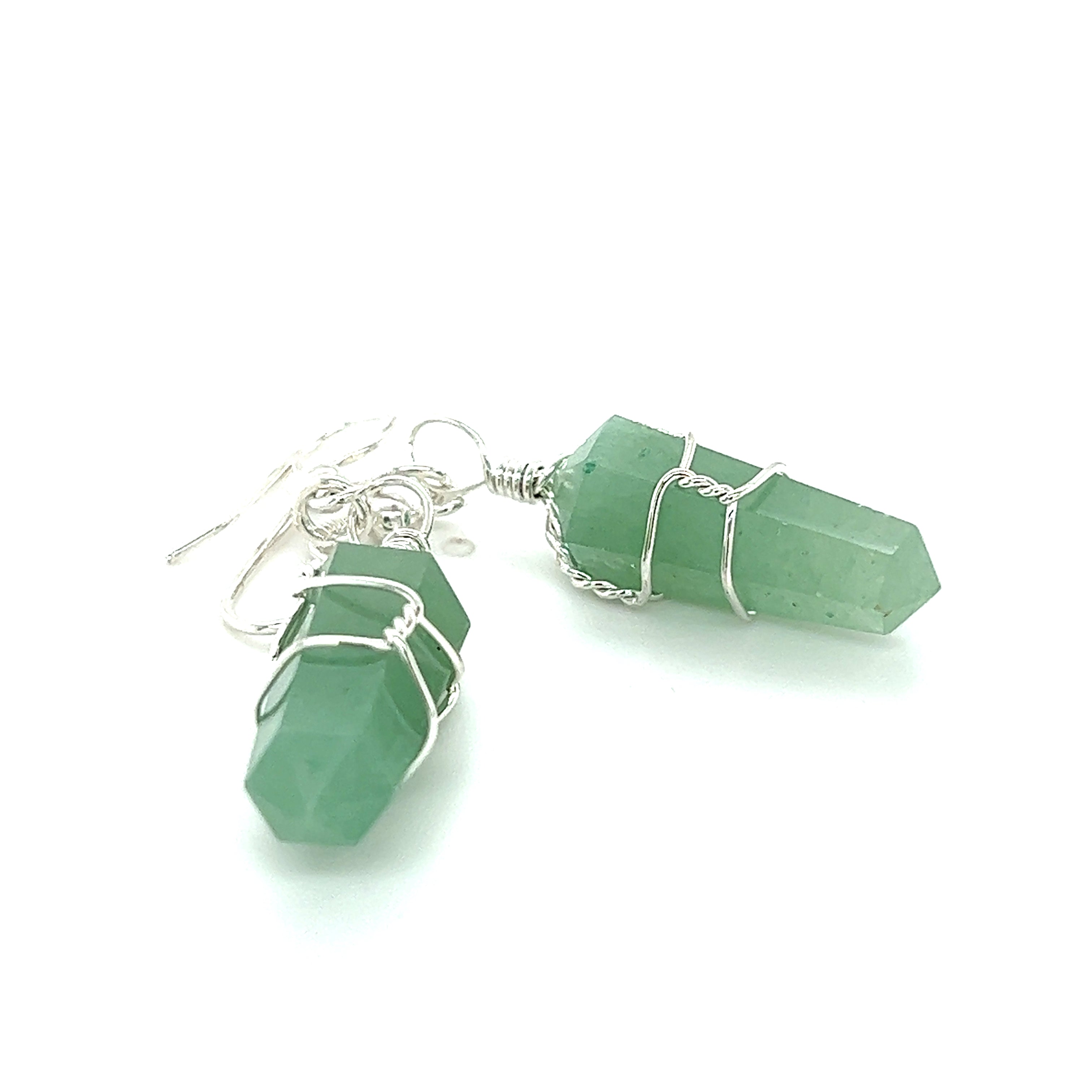 A pair of Super Silver Wire Wrapped Stone Earrings on a white background, suitable for everyday wear.