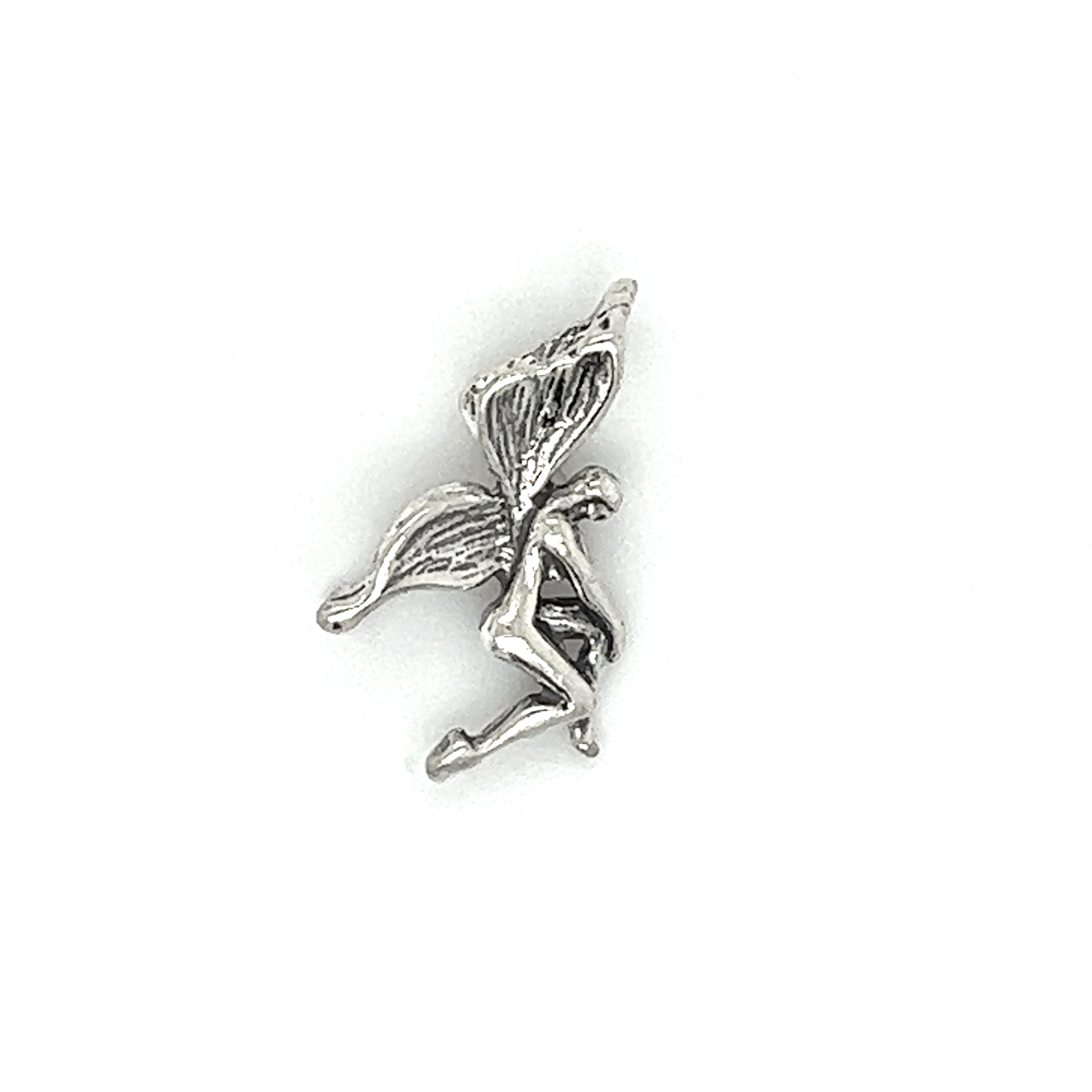 A Super Silver Fairy Charms pendant with enchanted wings on a white background.