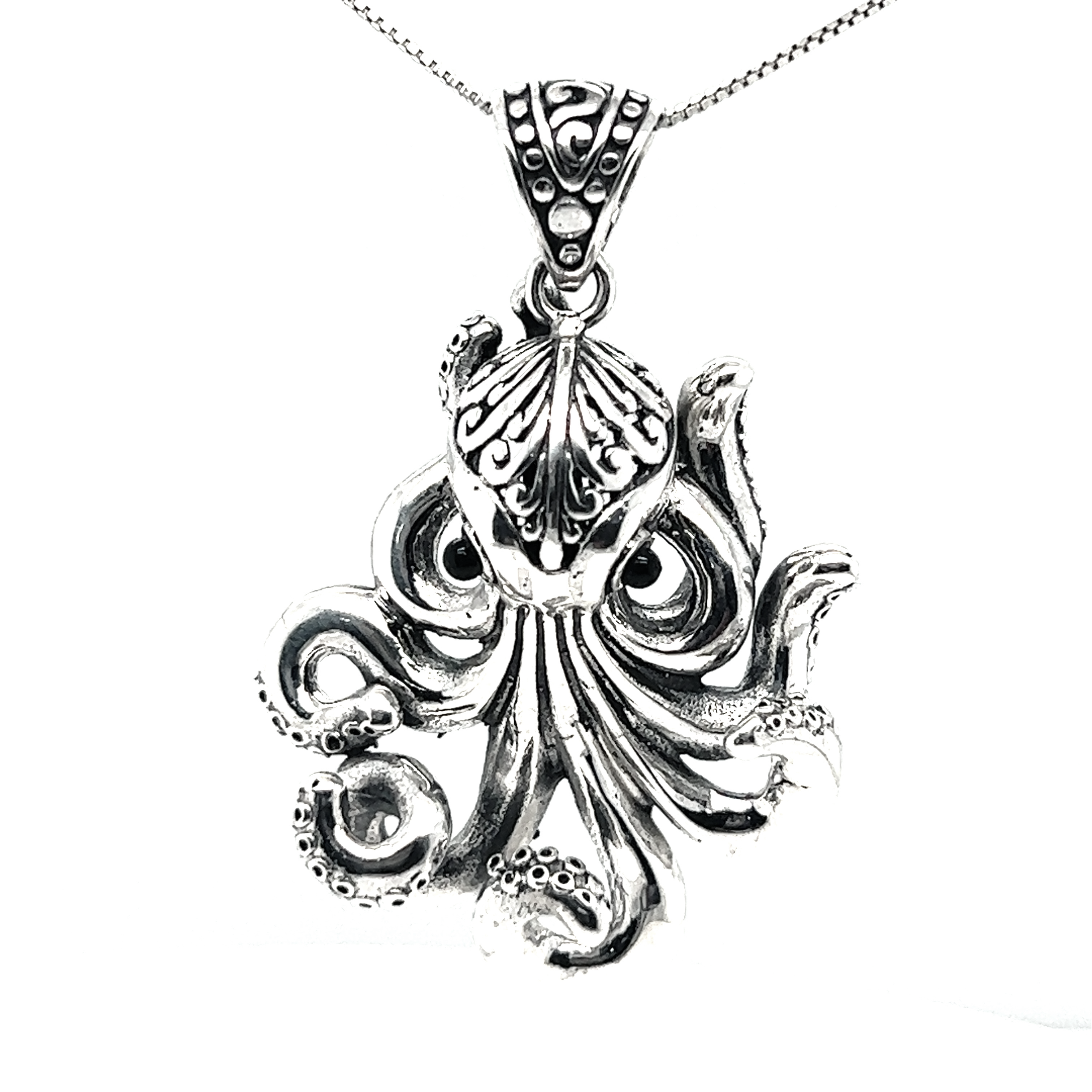 An exquisite Super Silver Octopus Pendant on a captivating silver chain.