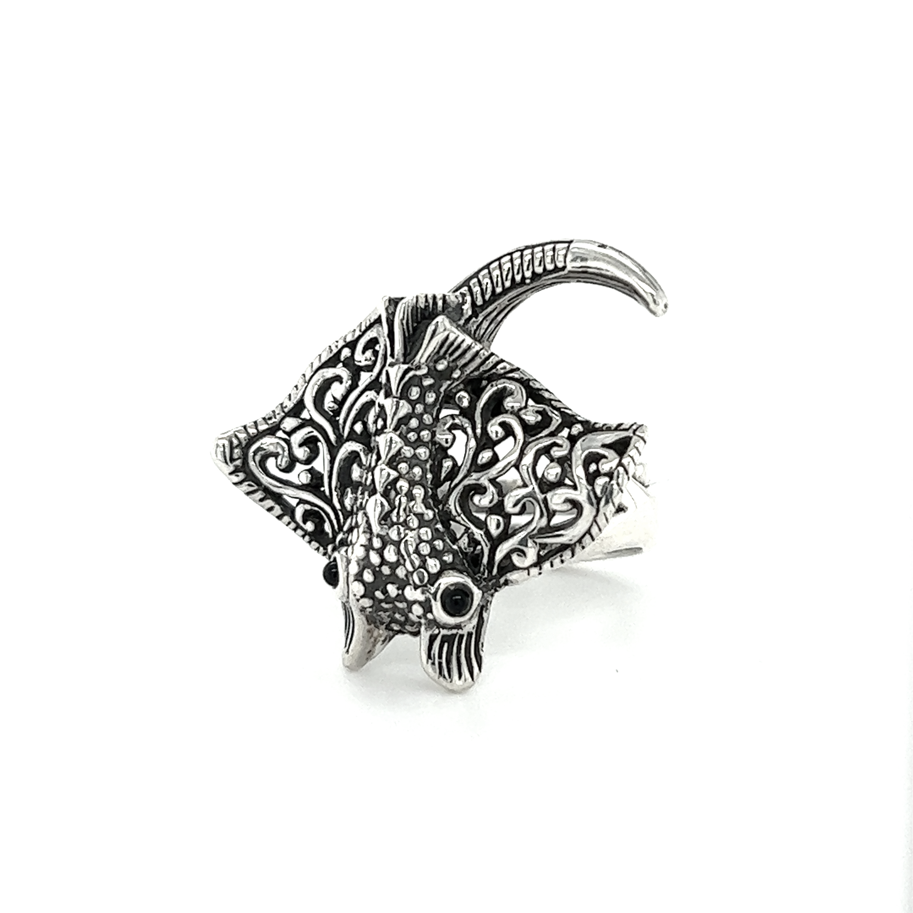 A Statement Manta Ray Ring with an ornate artisan design.