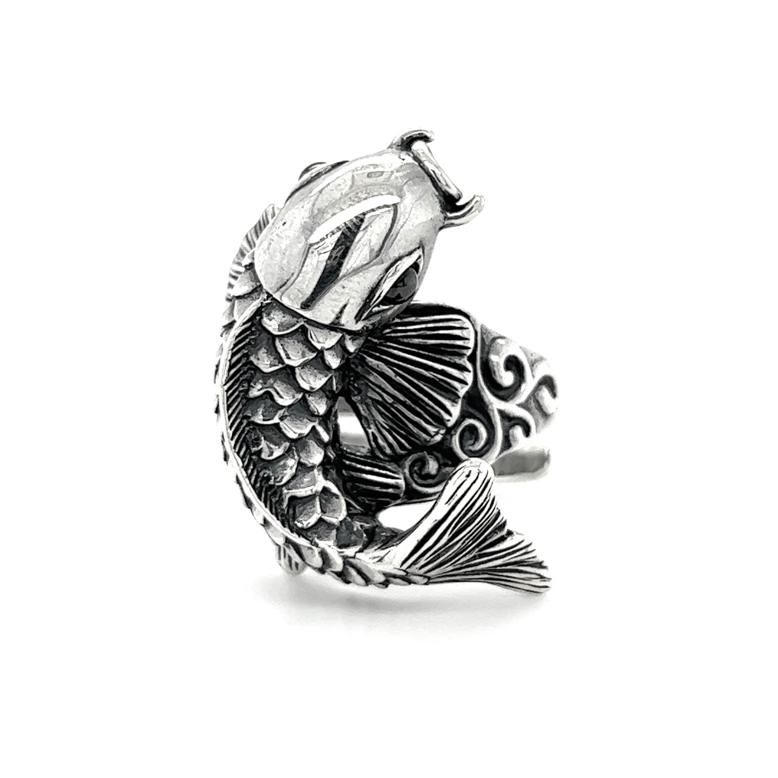 A Detailed Statement Koi Fish Ring on a white background.