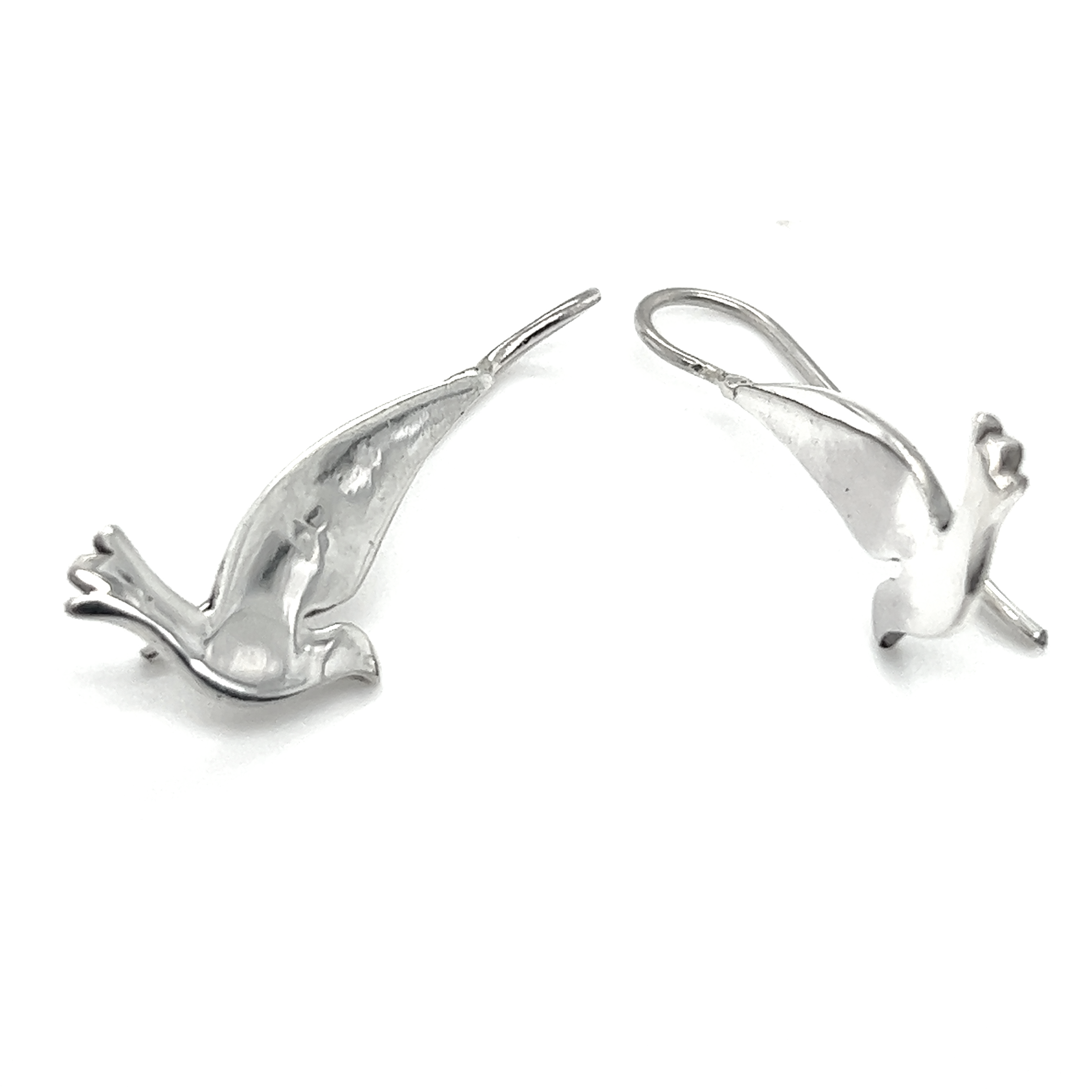 Super Silver Dove Earrings symbolizing peace on a white background.