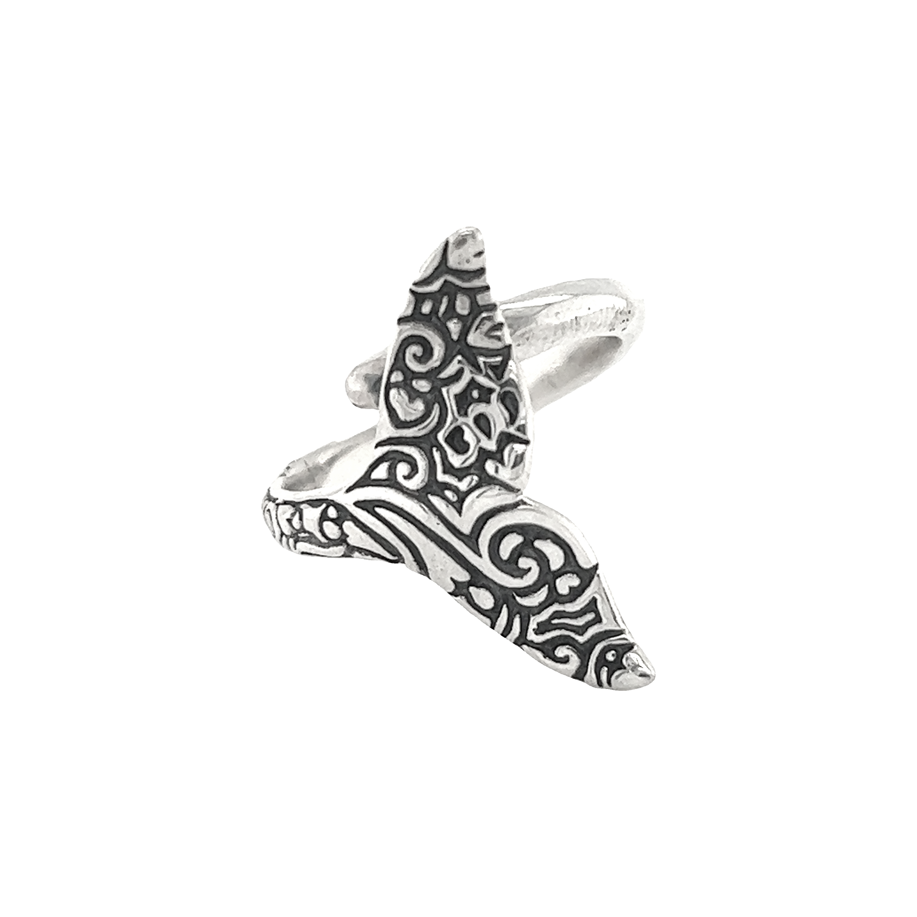 An Exceptional Full Filigree Whale Tail Ring with an adjustable design featuring a whale tail, inspired by the beauty of the ocean.