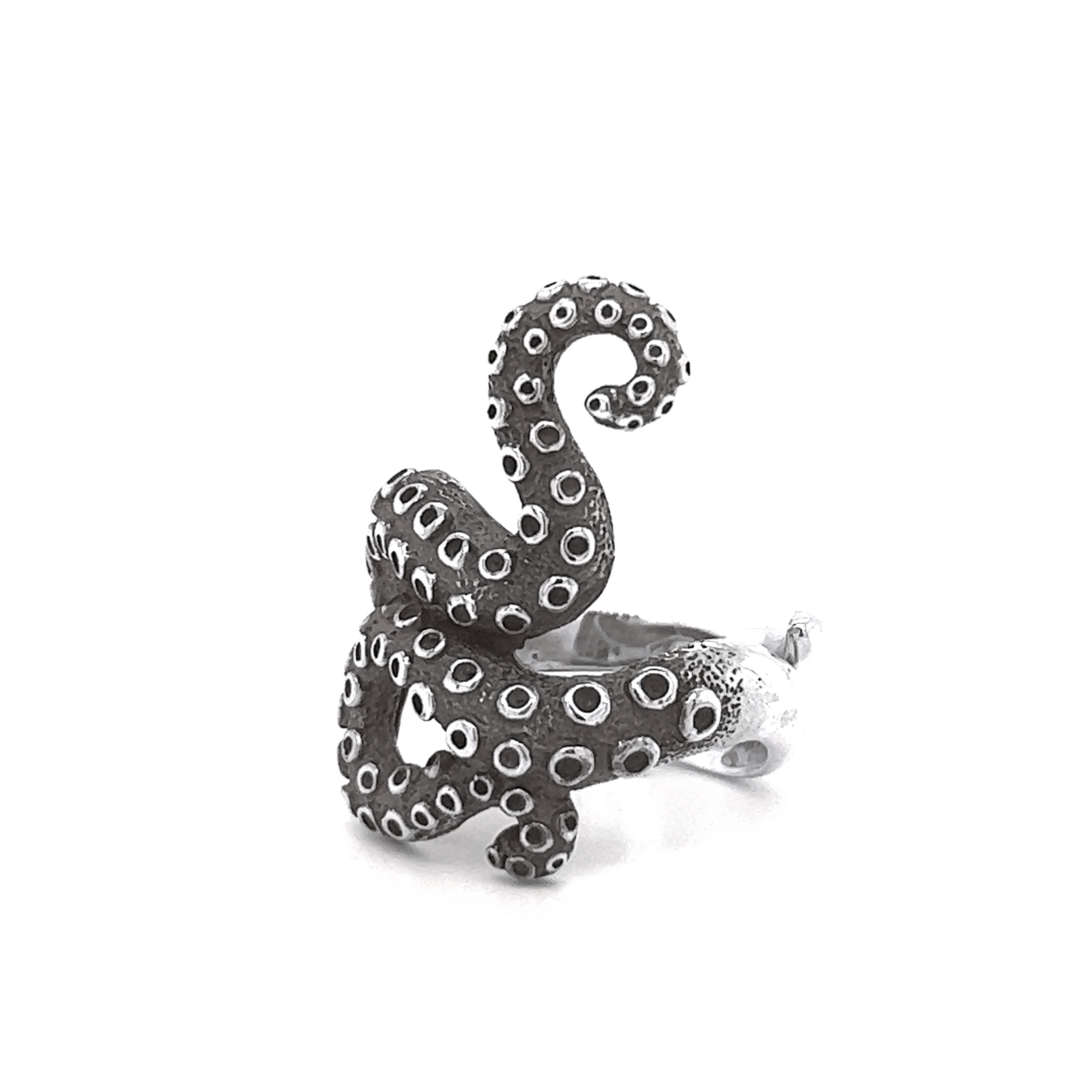 A Statement Octopus Tentacle Ring with intricate tentacle design, showcased on a pristine white background.
