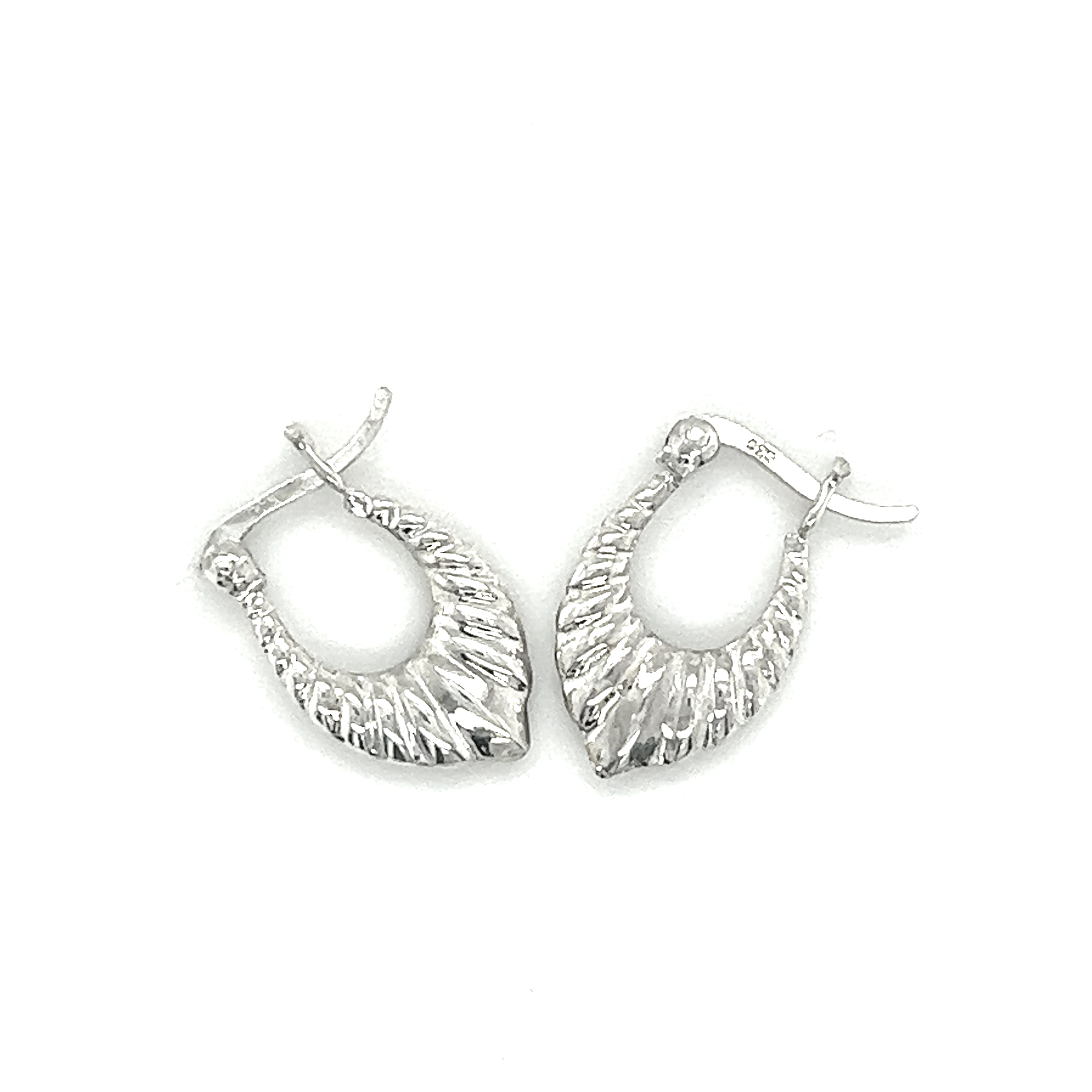 A pair of Super Silver Dainty Latch Hoop Earrings on a white background.