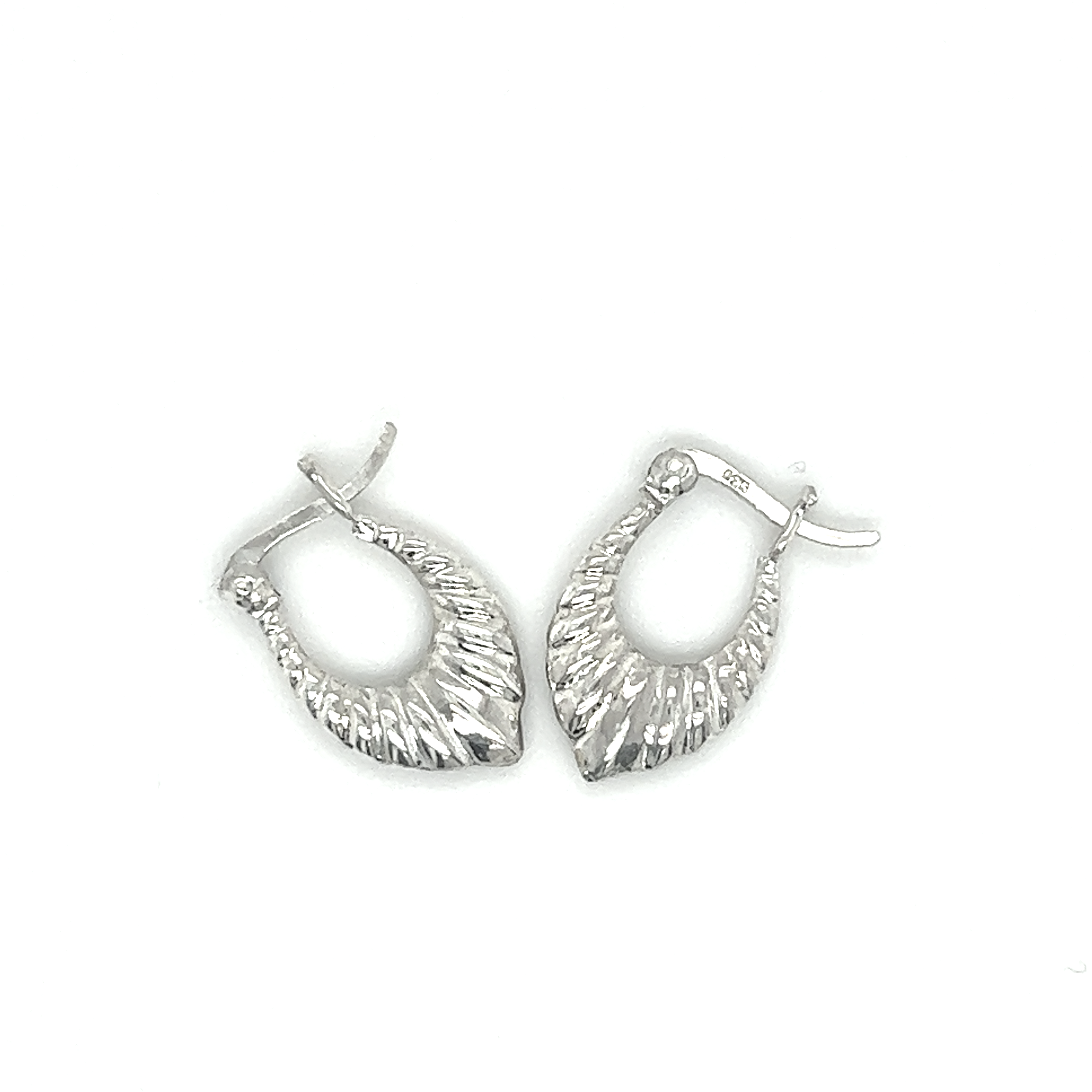 A pair of Dainty Latch Hoop Earrings by Super Silver on a white background.