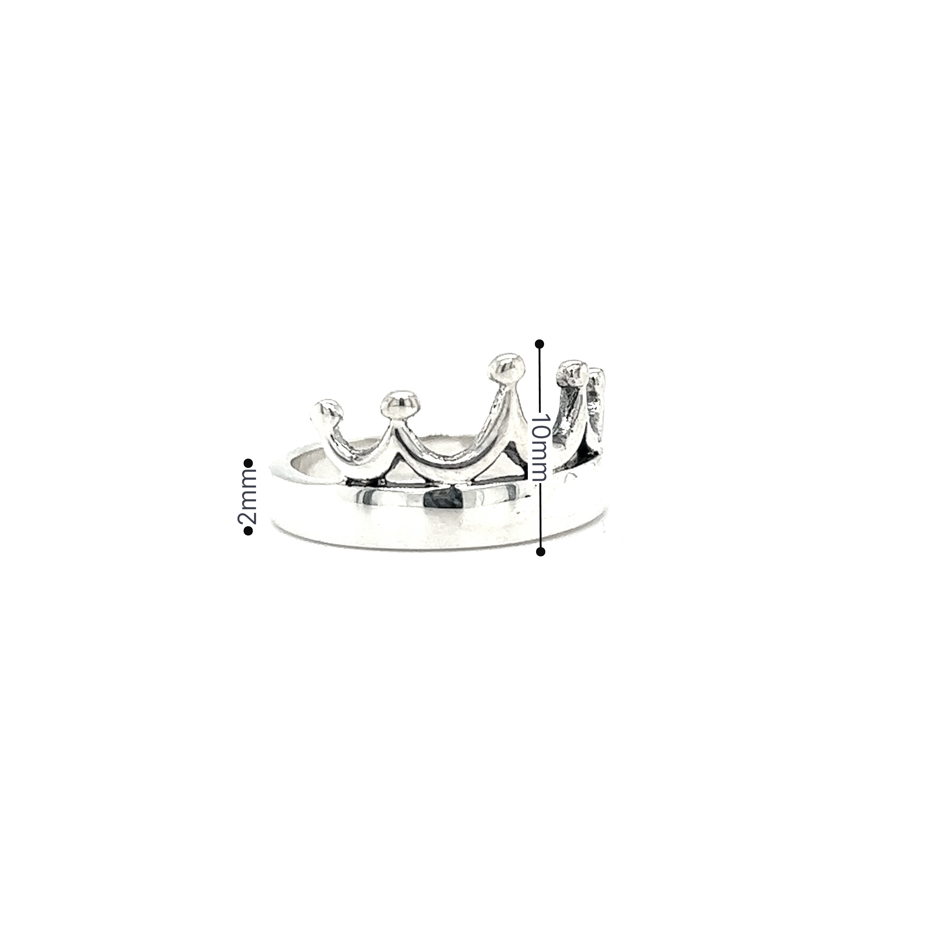 A Sleek Crown Ring by Super Silver with measurements.