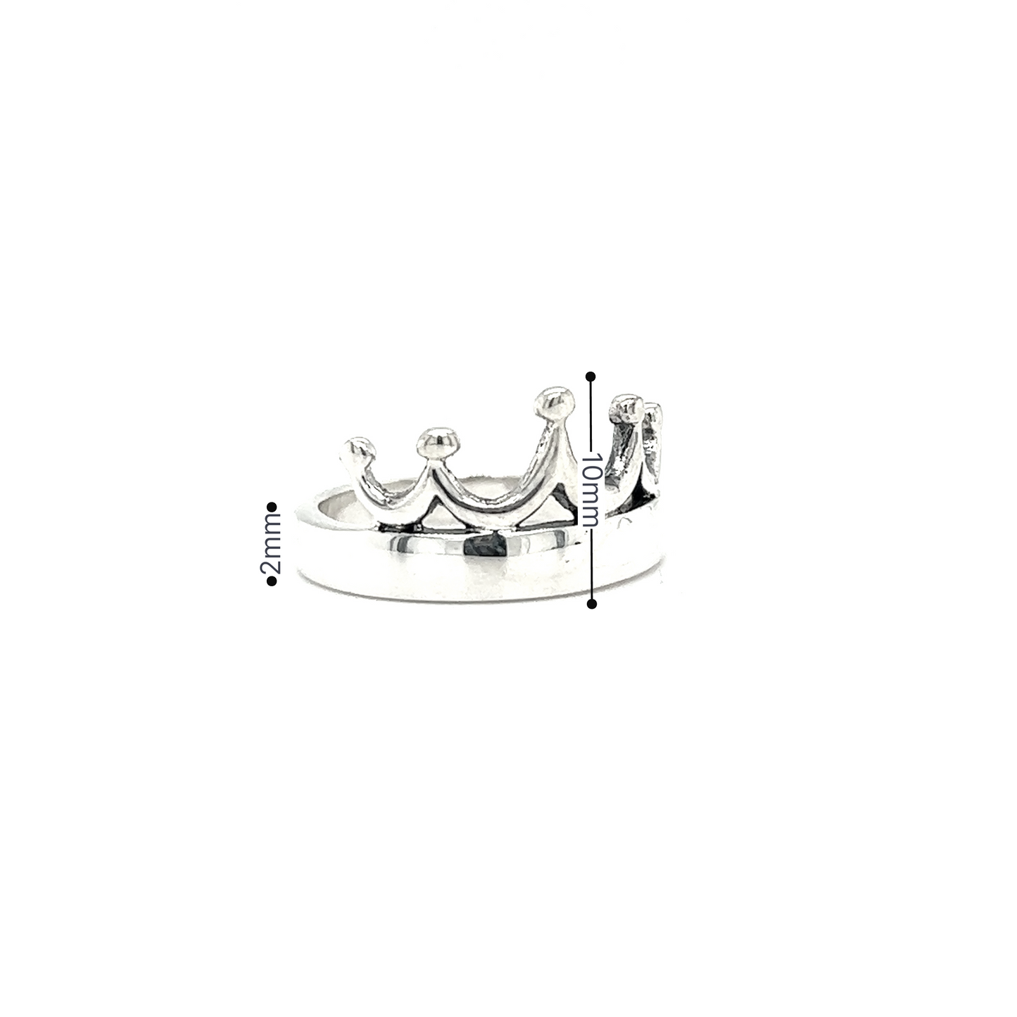 
                  
                    A Sleek Crown Ring by Super Silver with measurements.
                  
                