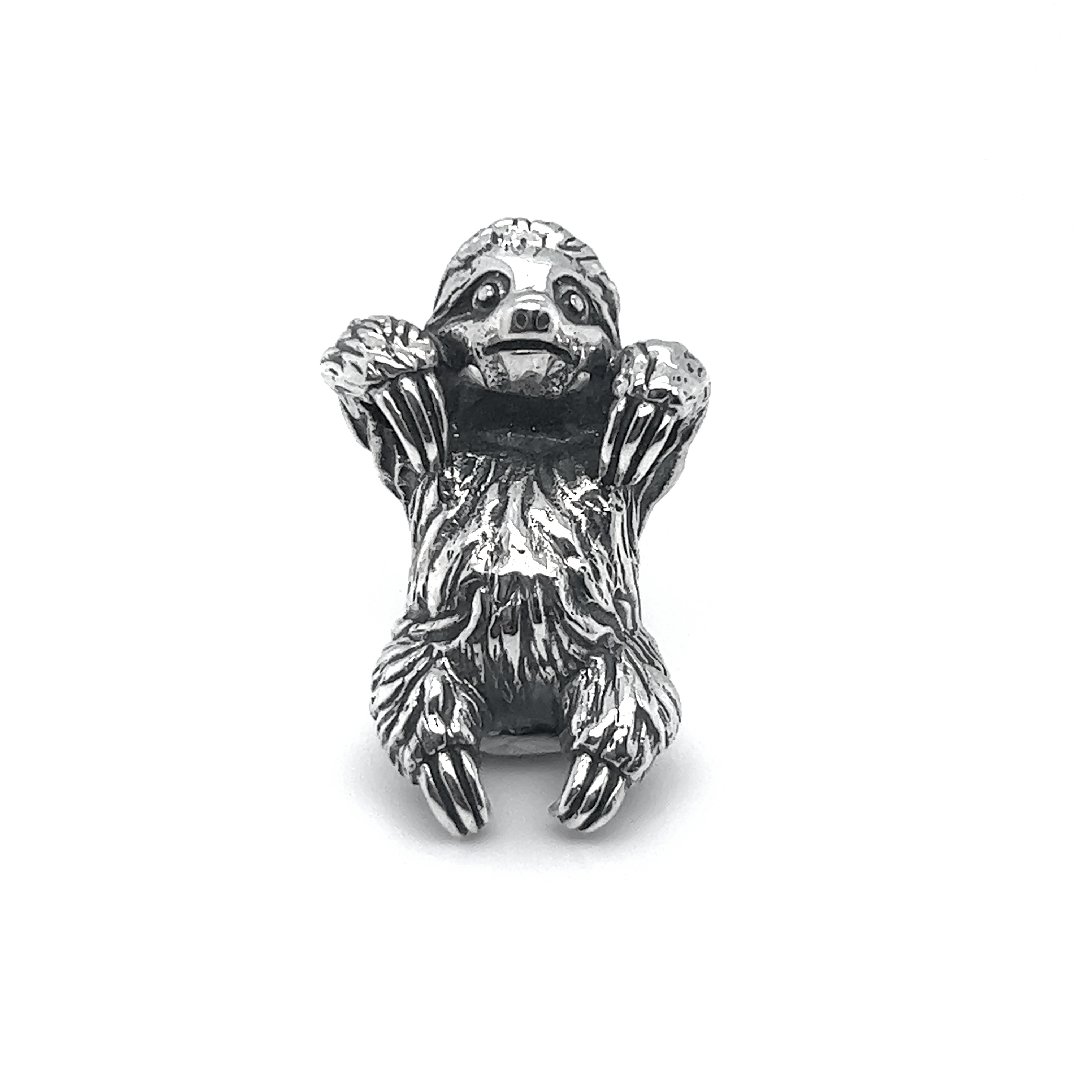 An exquisite Super Silver sloth pendant showcasing exceptional craftsmanship, set against a pristine white background.