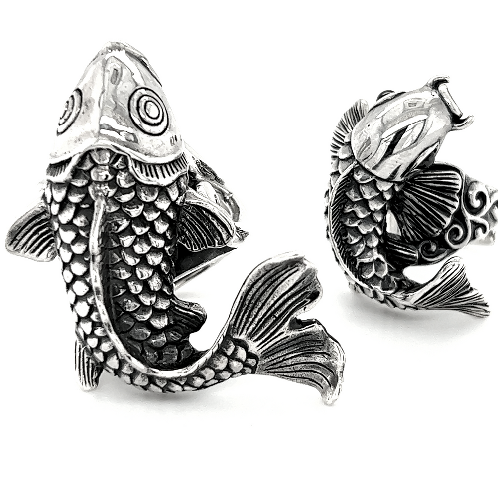 An artisan pair of Detailed Statement Koi Fish Rings.