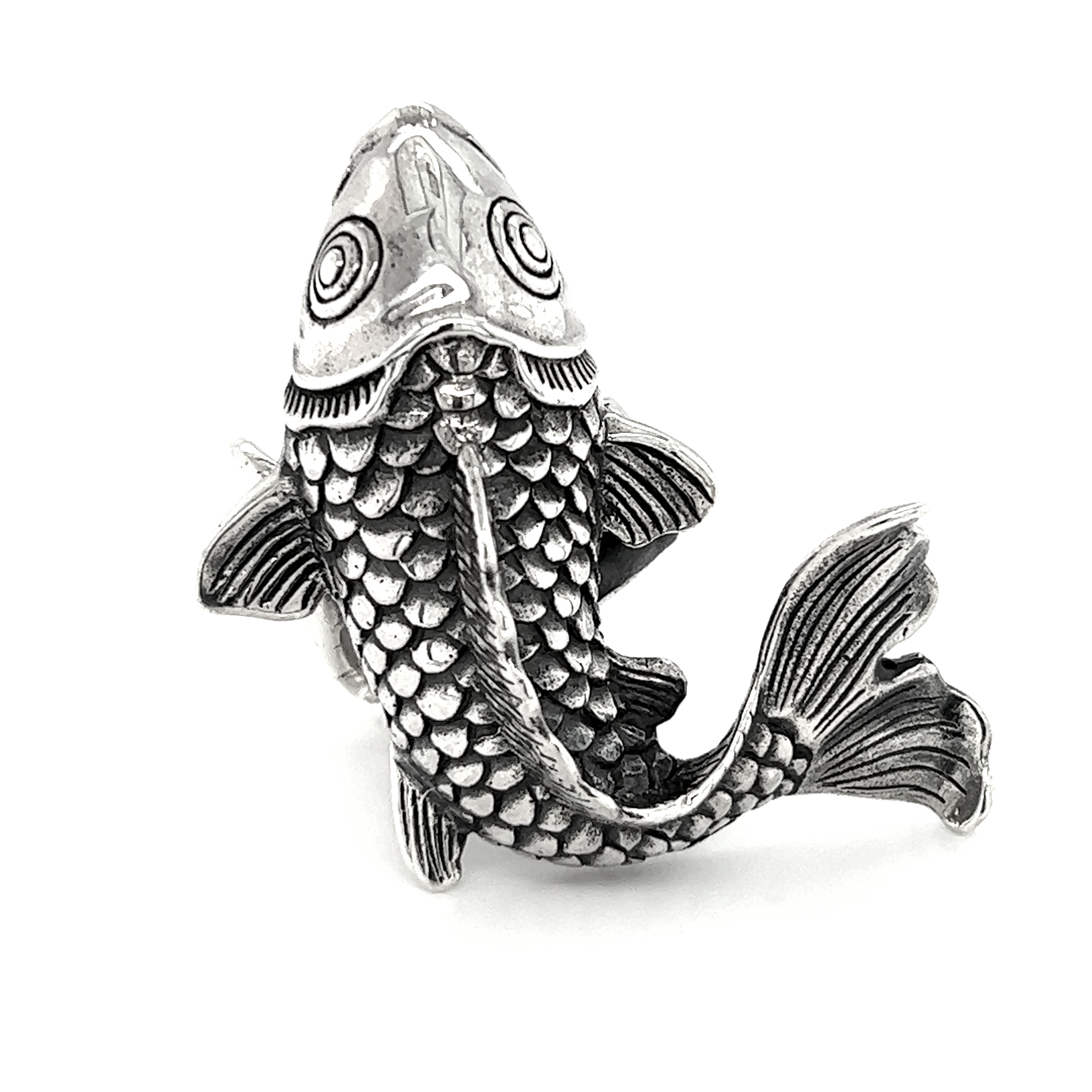 An artisan Detailed Statement Koi Fish Rings with a Santa Cruz style.