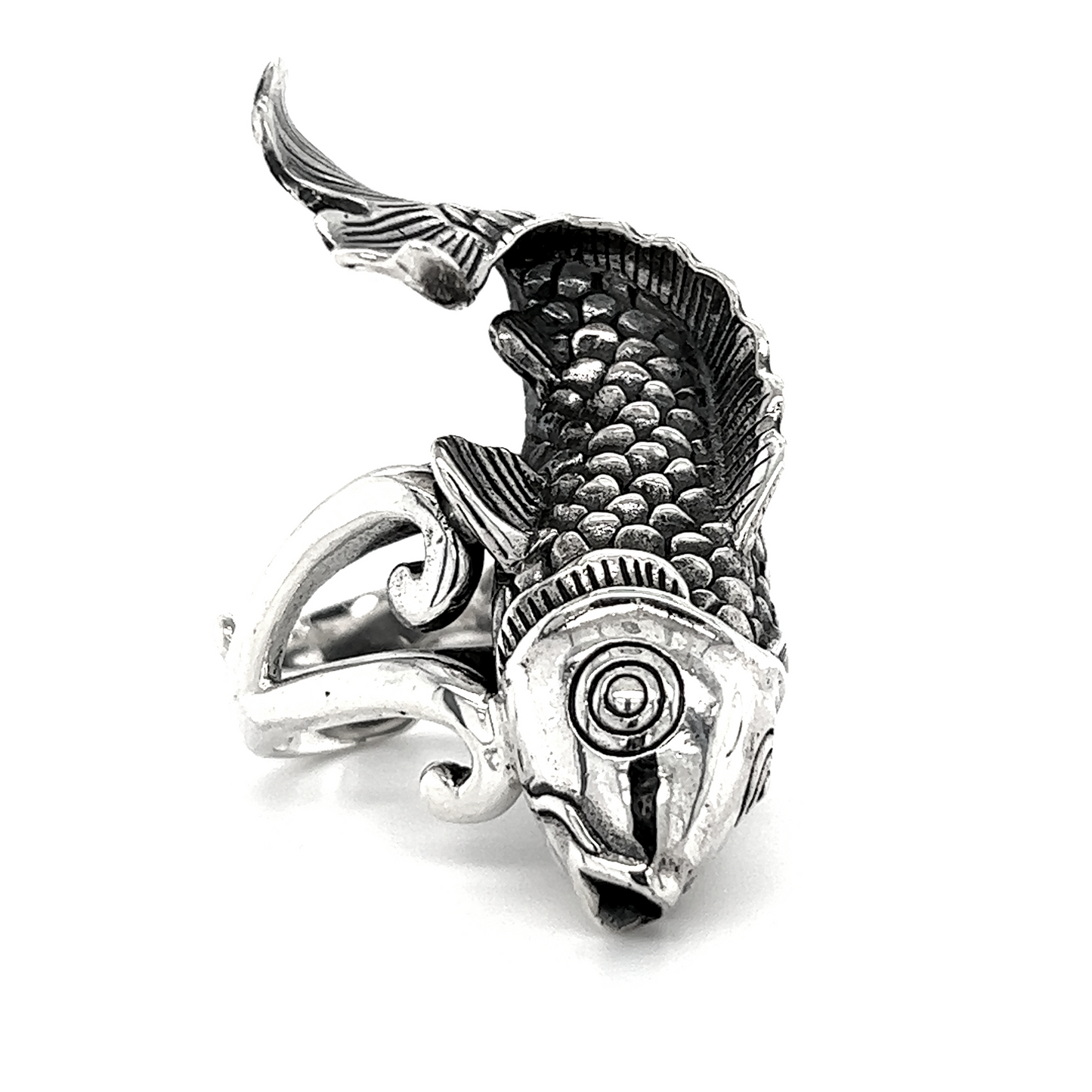 
                  
                    A Detailed Statement Koi Fish ring on a white background.
                  
                