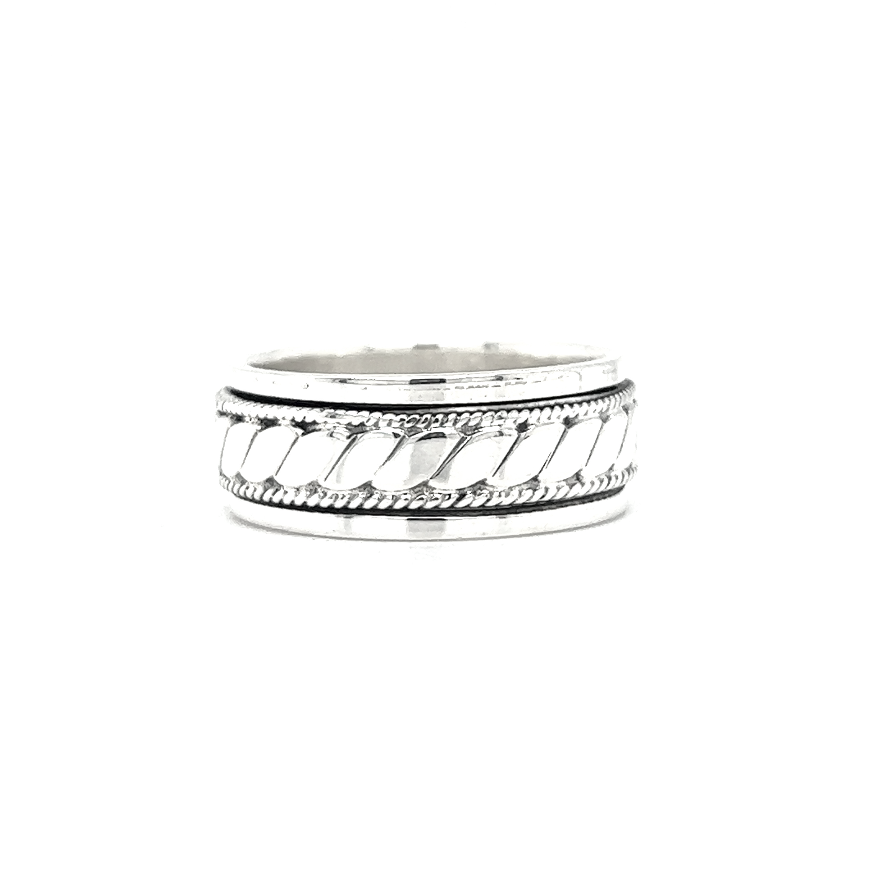 A Spinner Ring With Flat Rope Pattern.