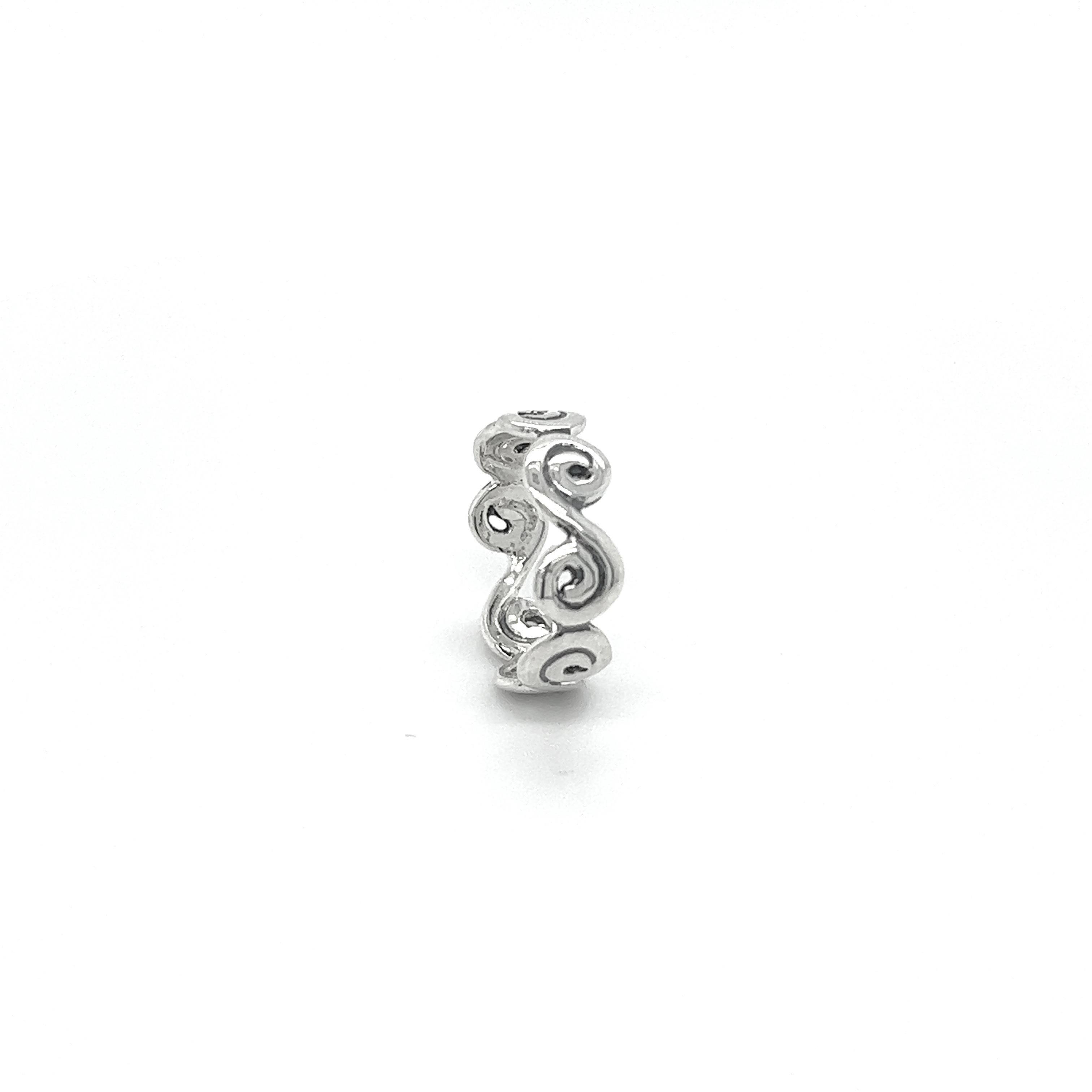 A freeform silver ring with a Wavy Swirl Band design.