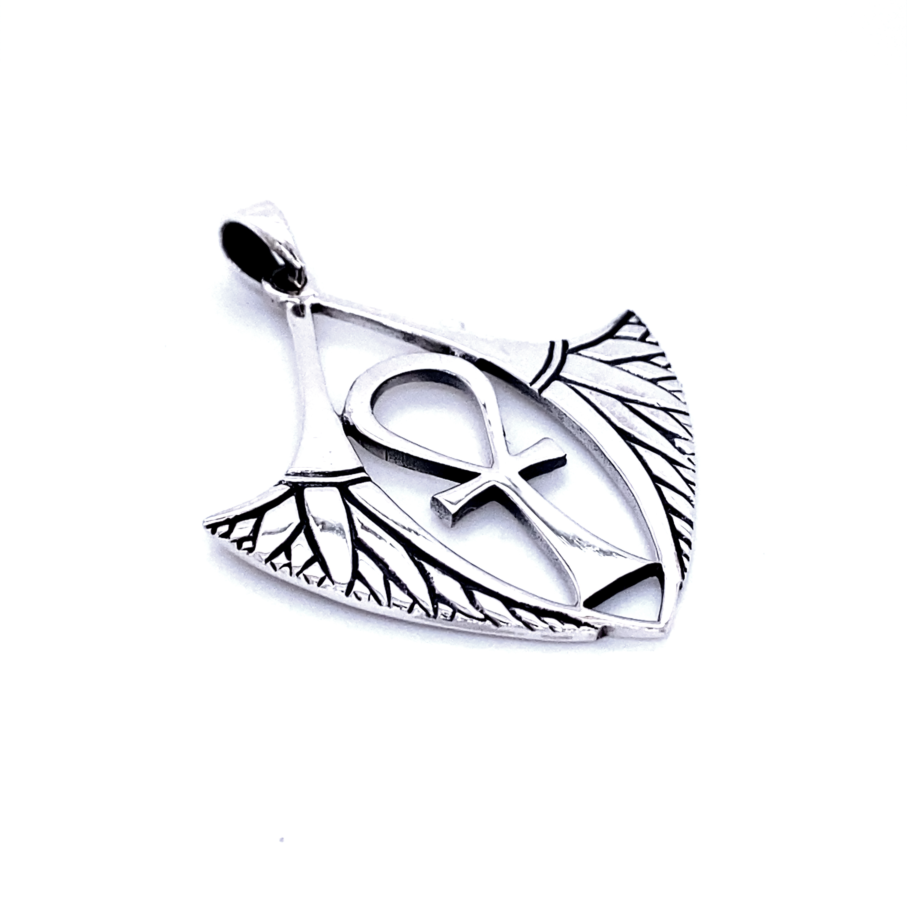 Stunning Super Silver Ankh Pendant with Isis Wings in sterling silver.