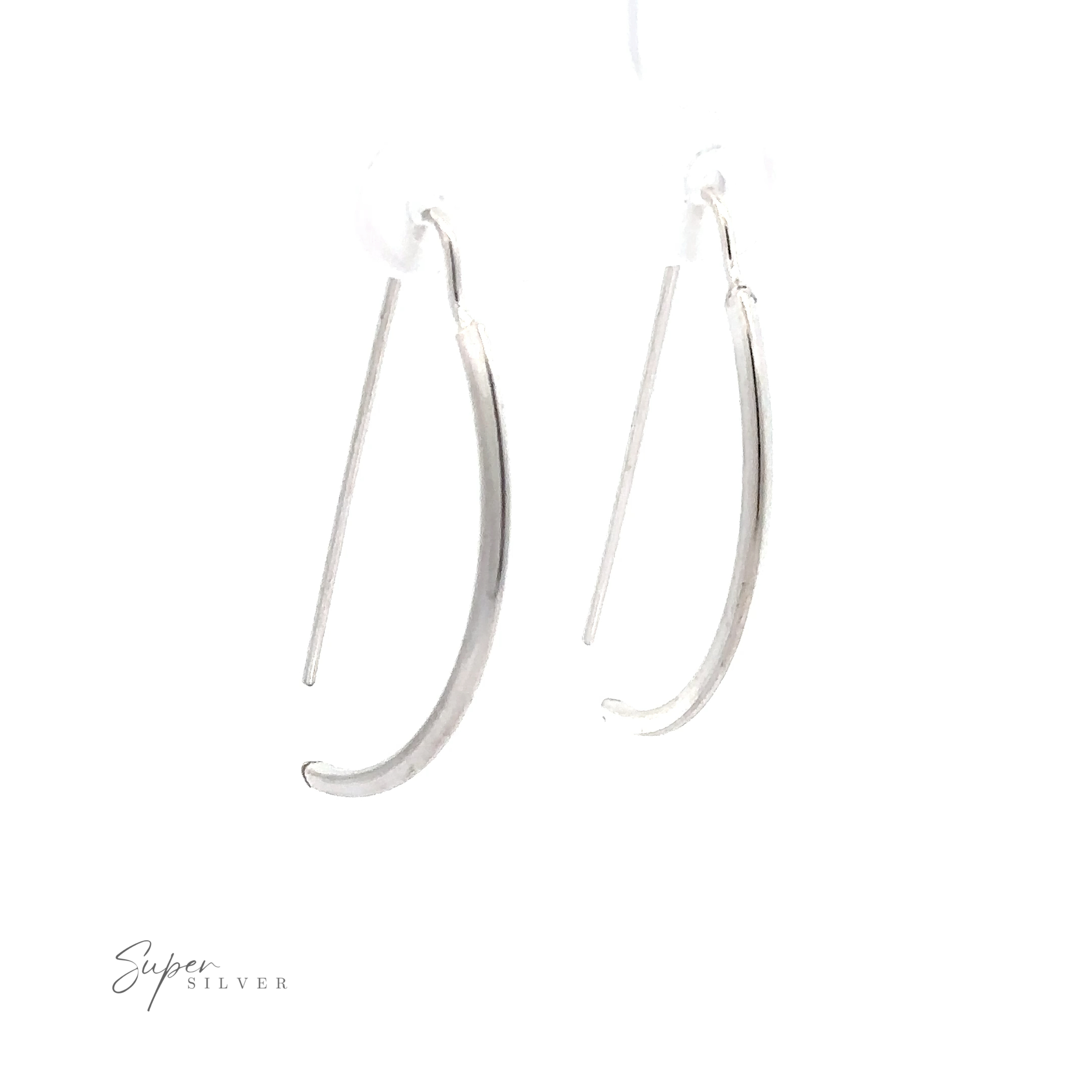 A pair of Fixed Curved Bar Earrings with a minimalist design on a white background.