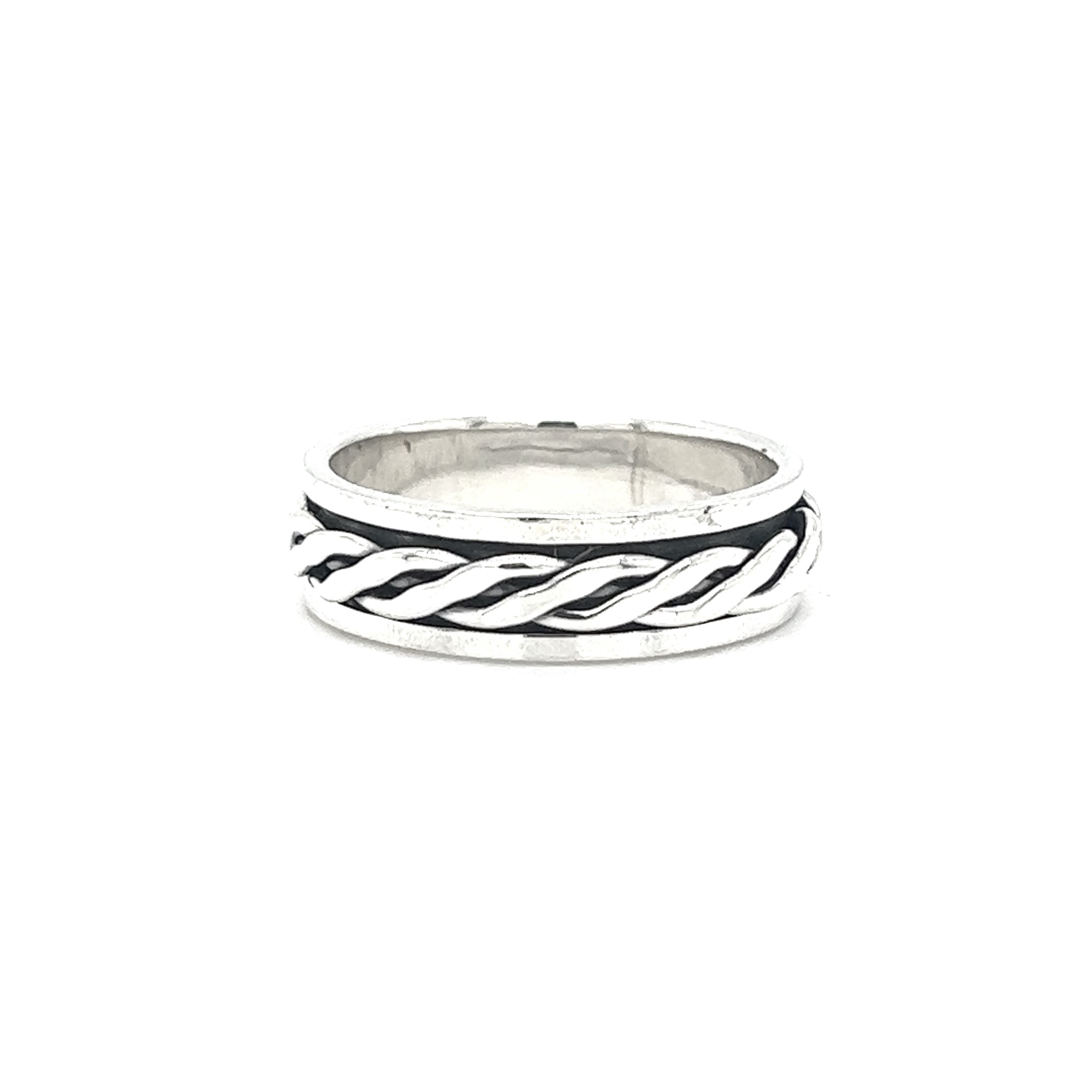 A sleek Spinner Band With Flat Weave Design, providing a calming effect.