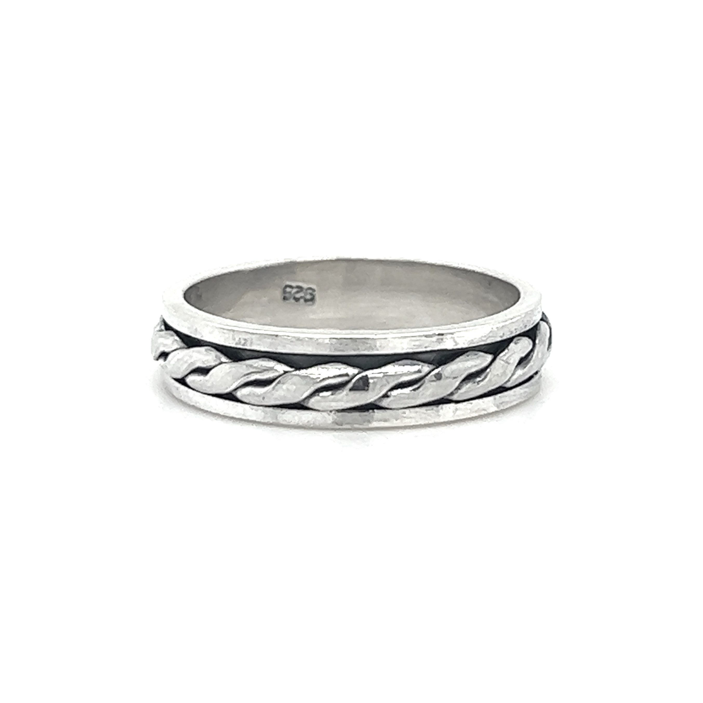 A sleek Spinner Band With Flat Weave Design made from .925 Sterling Silver, featuring a calming effect.
