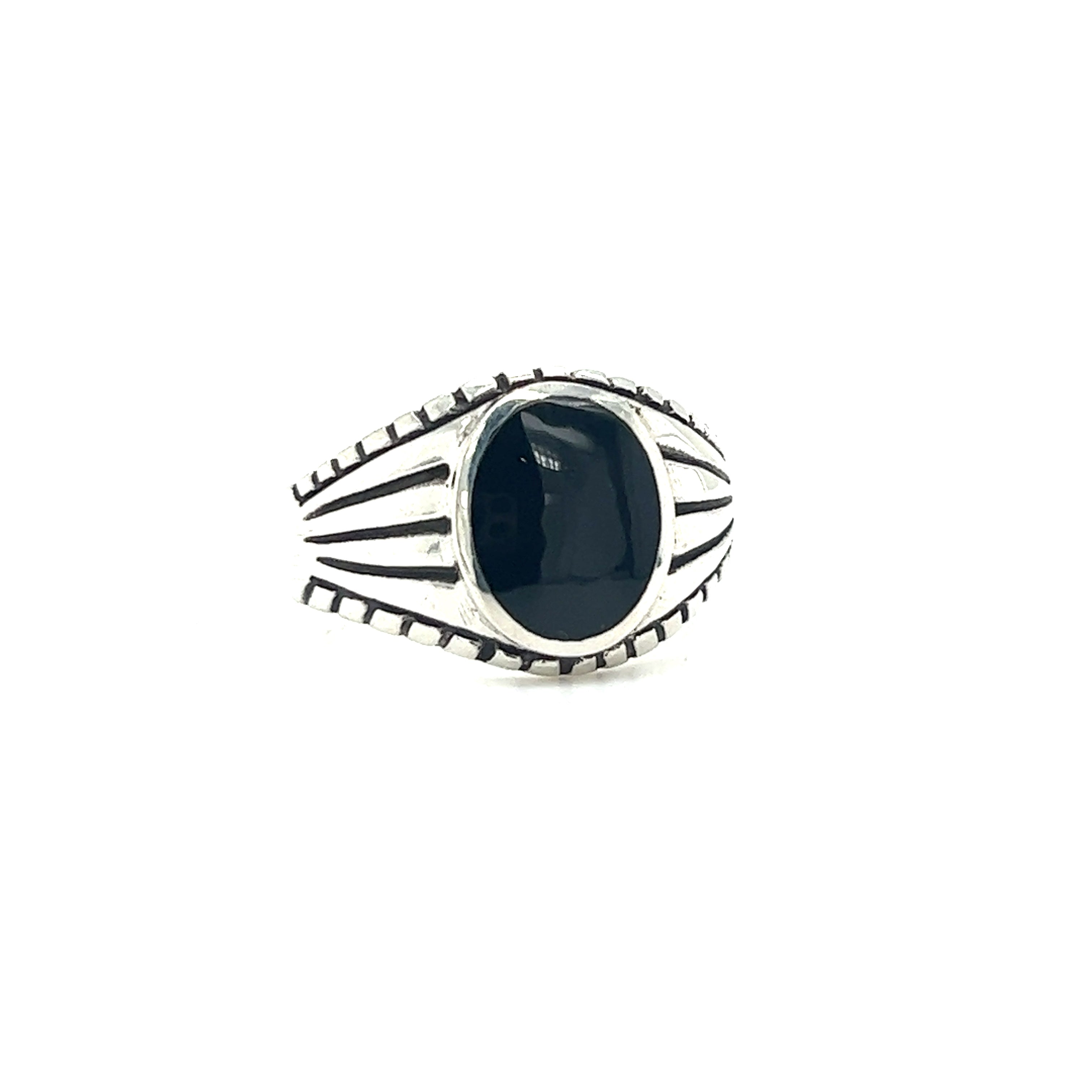 A minimalist Oval Signet Stone Ring In Classic Vintage Style with a black onyx stone.