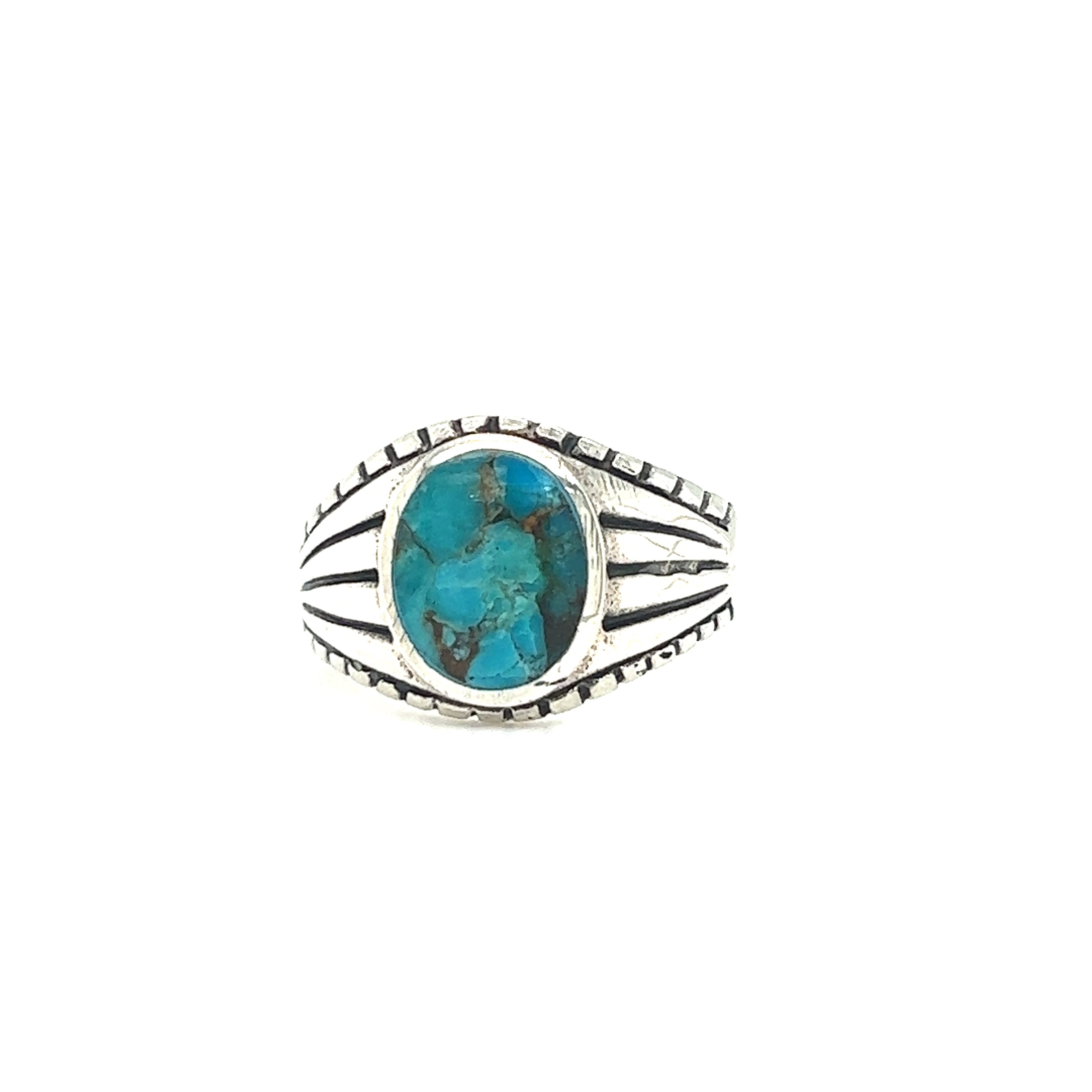 An Oval Signet Stone Ring In Classic Vintage Style with a turquoise stone.