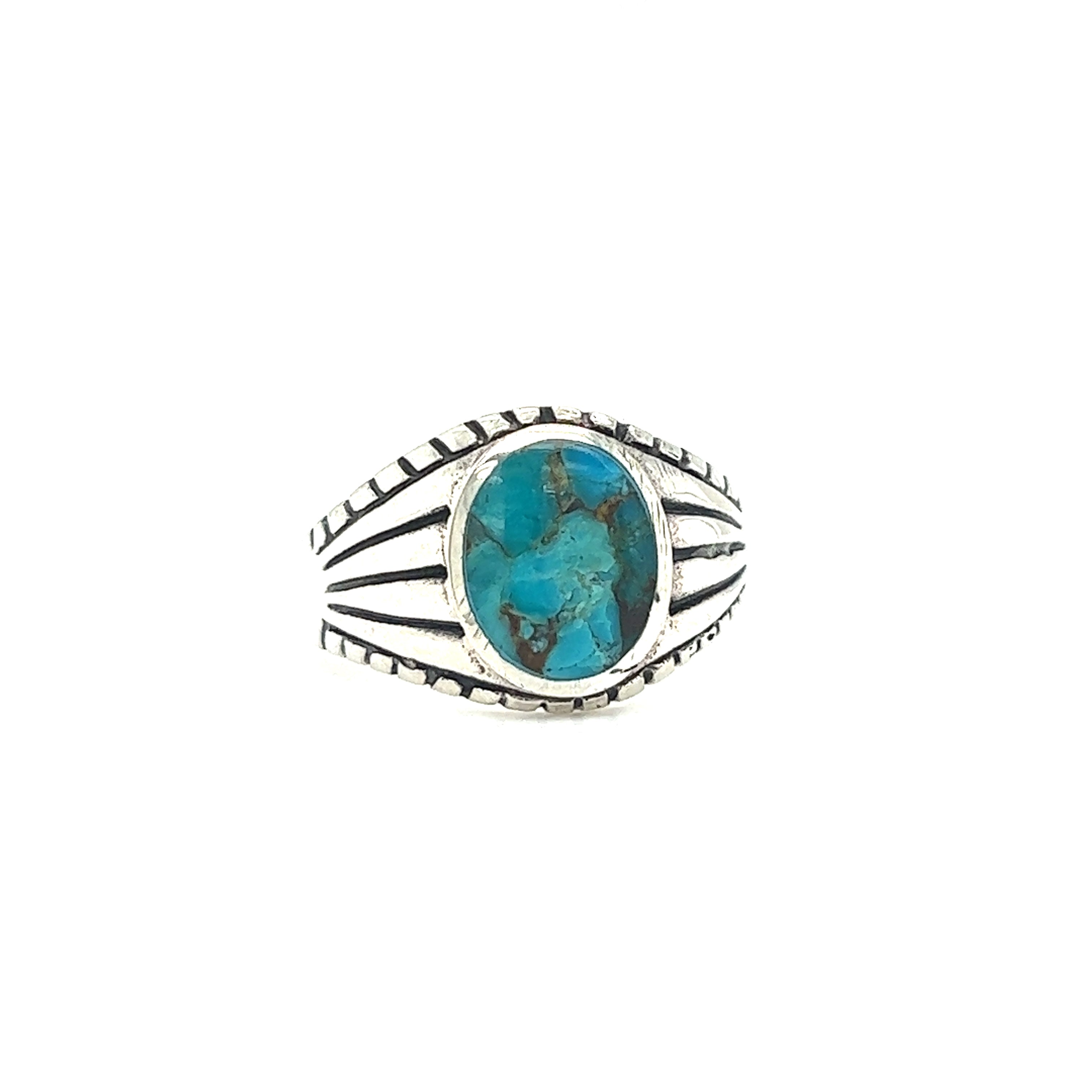 A minimalist Oval Signet Stone Ring In Classic Vintage Style with a turquoise stone.