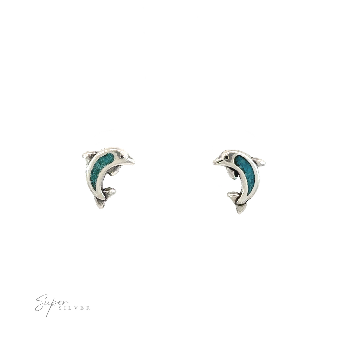 A pair of Turquoise Dolphin Studs on a white background.