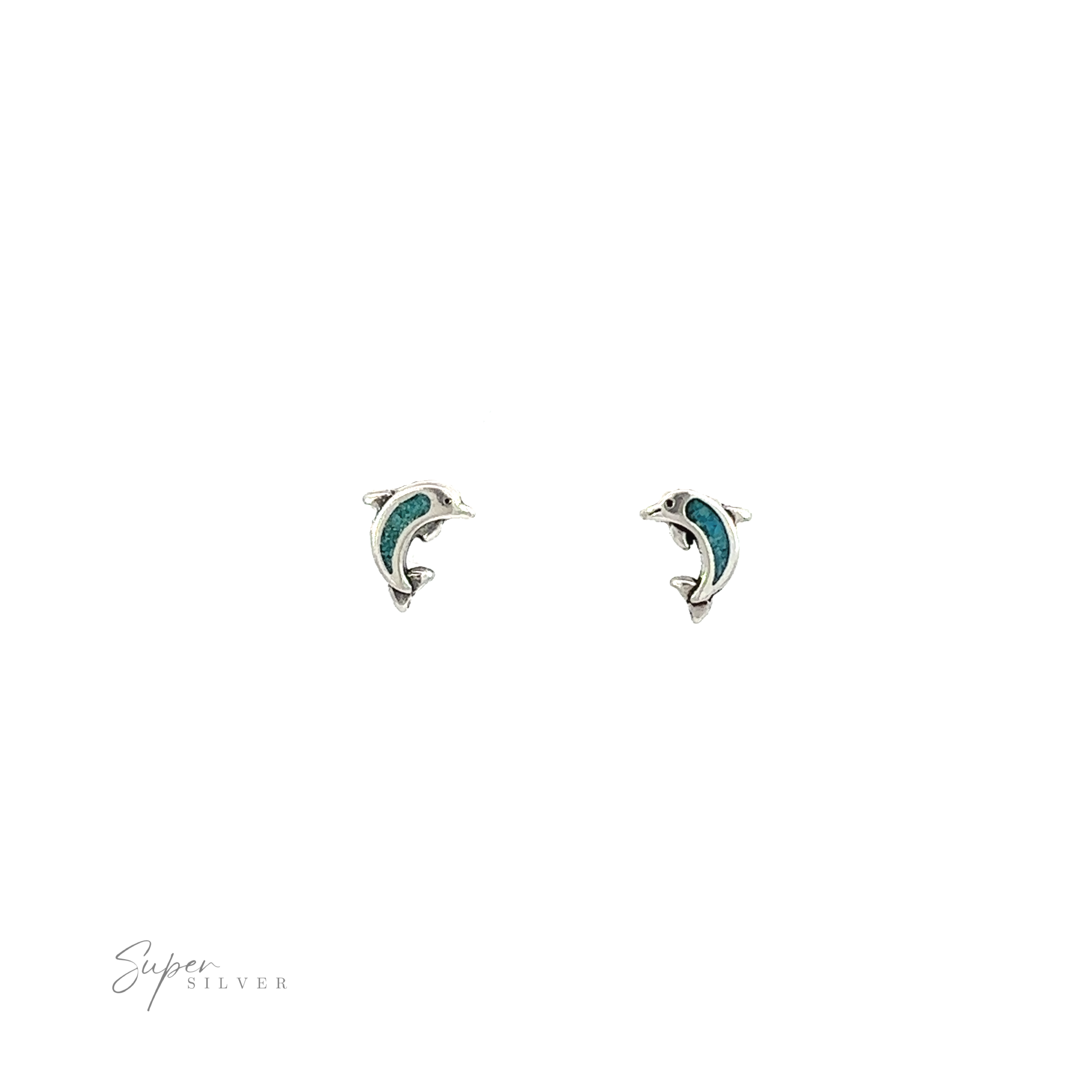 Turquoise Dolphin Studs against a white background.