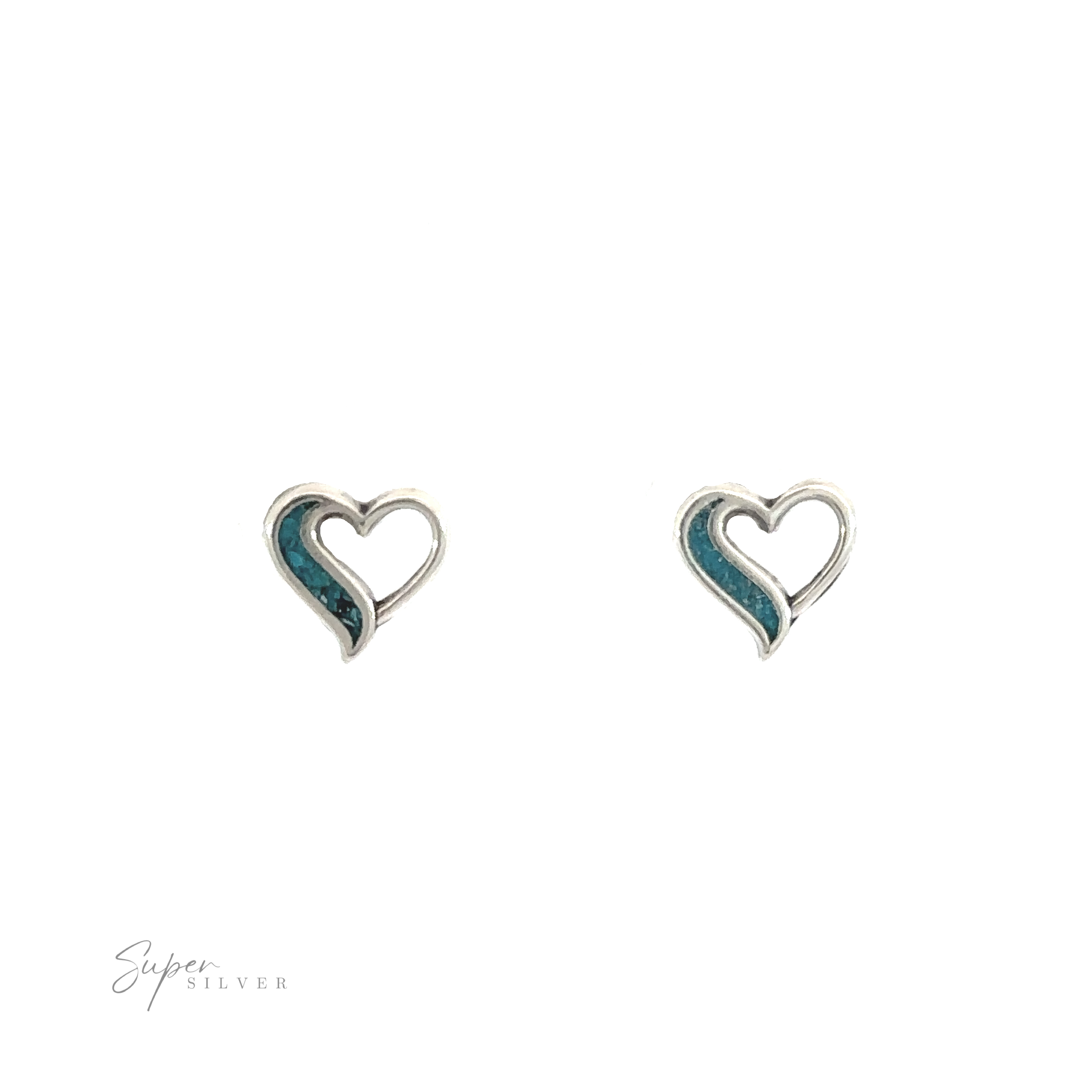 A pair of Turquoise Heart Outline Studs with turquoise accents on a white background.
