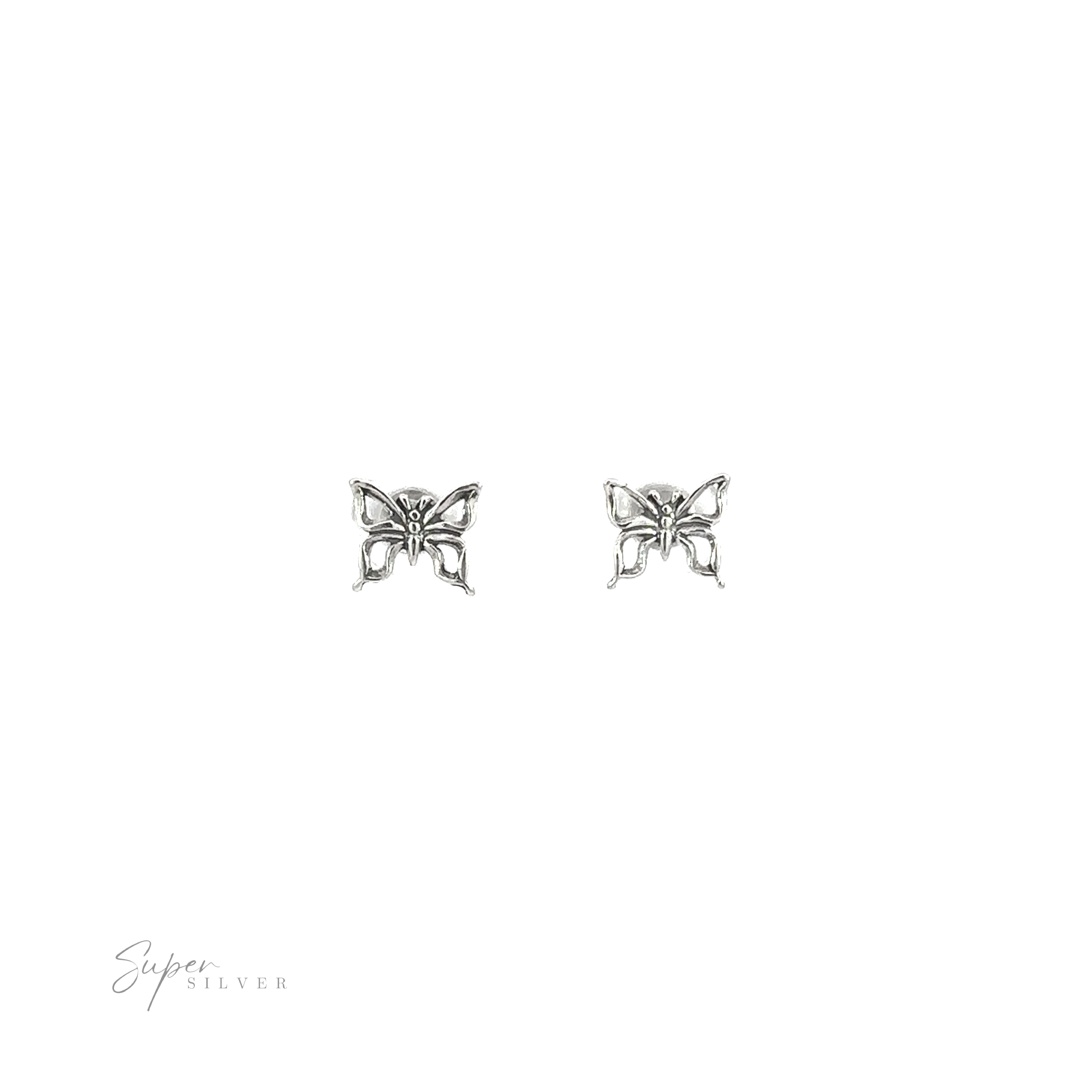 A pair of Butterfly Outline Studs on a white background, perfect for the nature enthusiast.