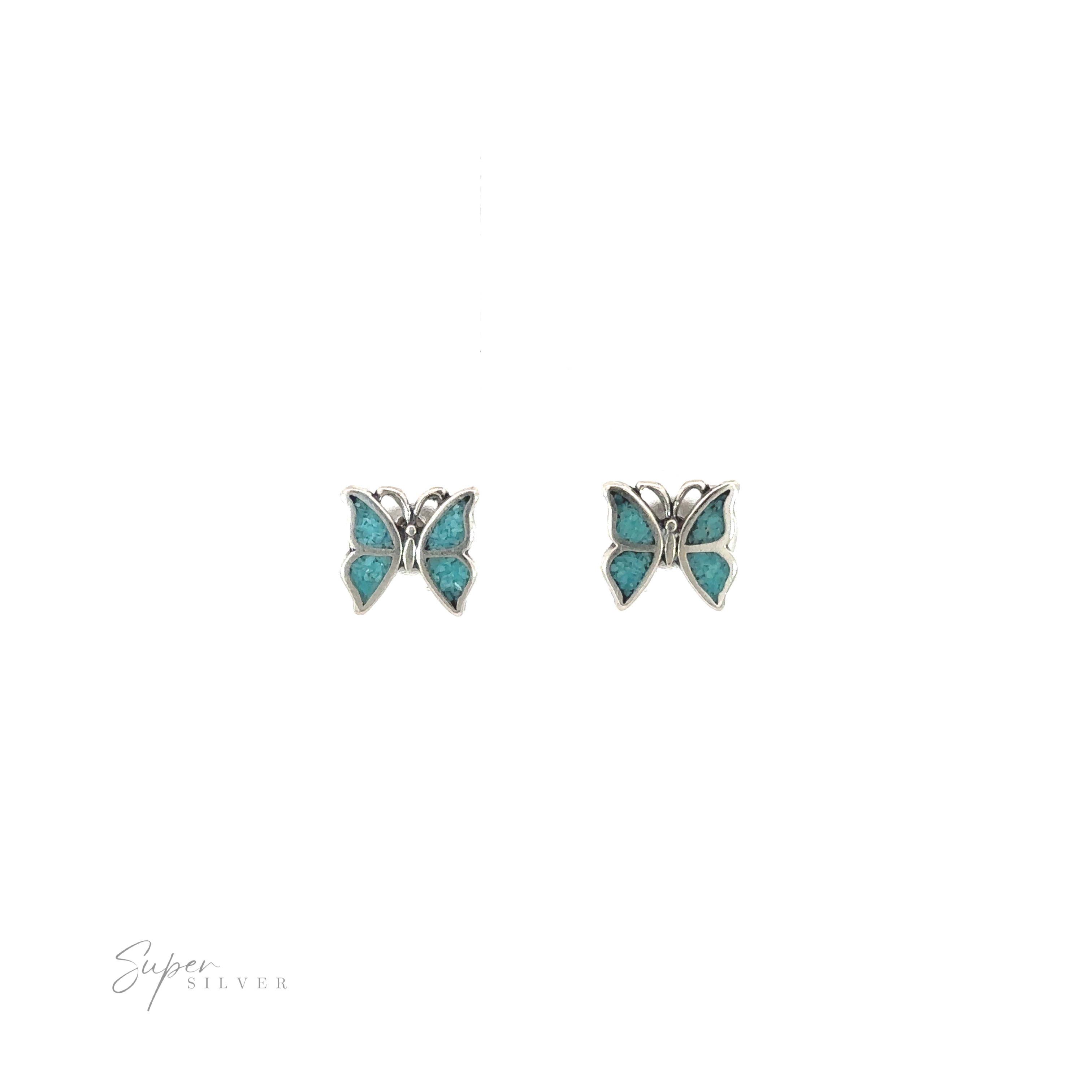 Turquoise Butterfly Studs against a white backdrop.