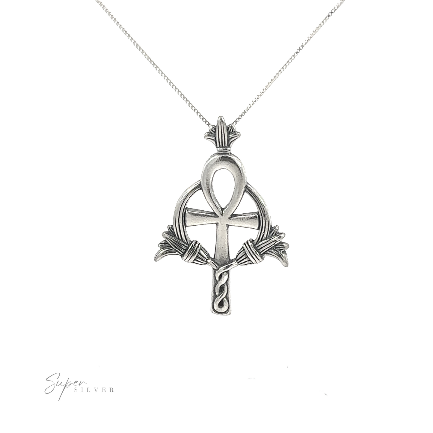 
                  
                    Embellished Ankh Pendant, symbolizing eternal life, in sterling silver.
                  
                