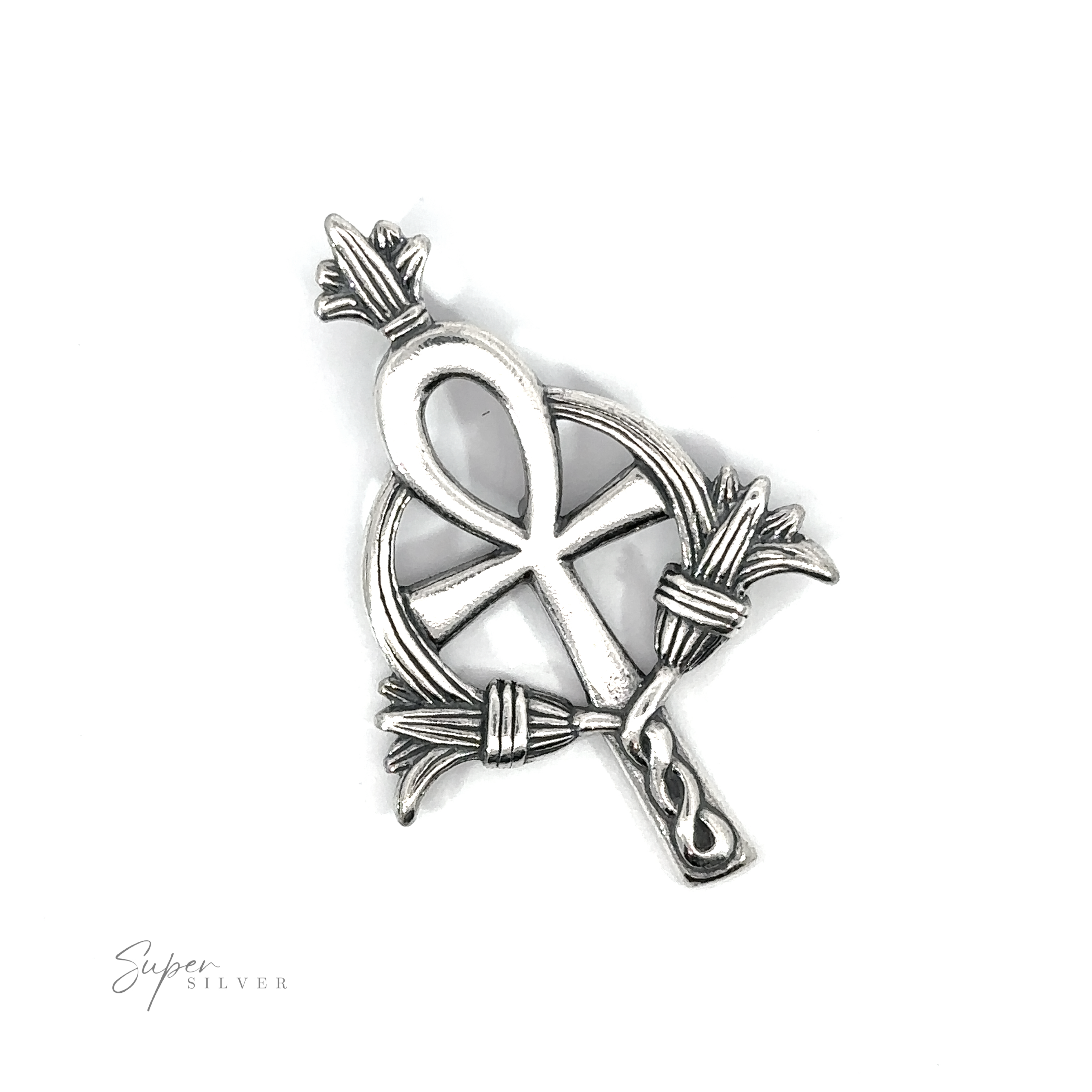 Embellished Ankh pendant, symbolizing eternal life.