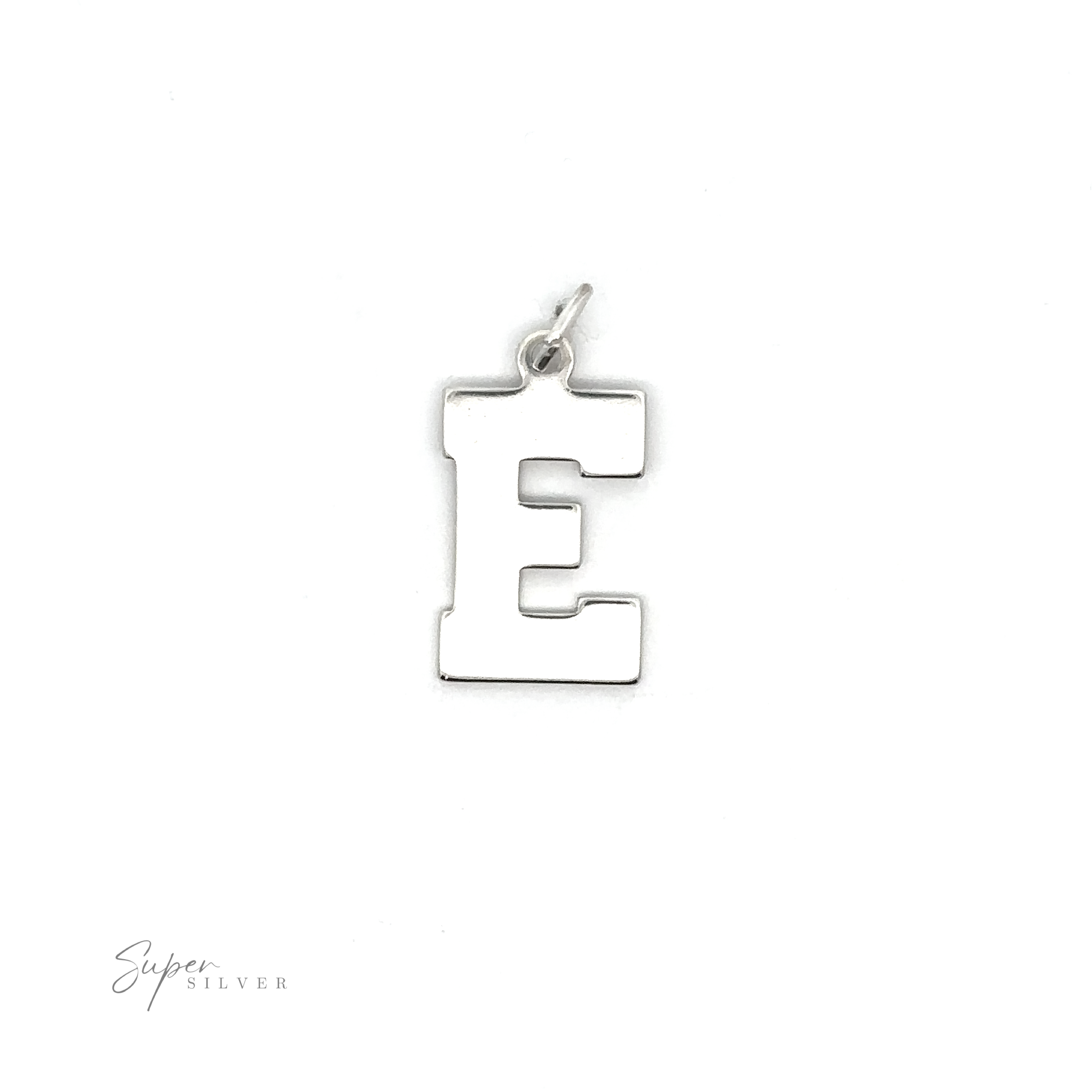 An Alphabet Charms letter e charm on a white background.