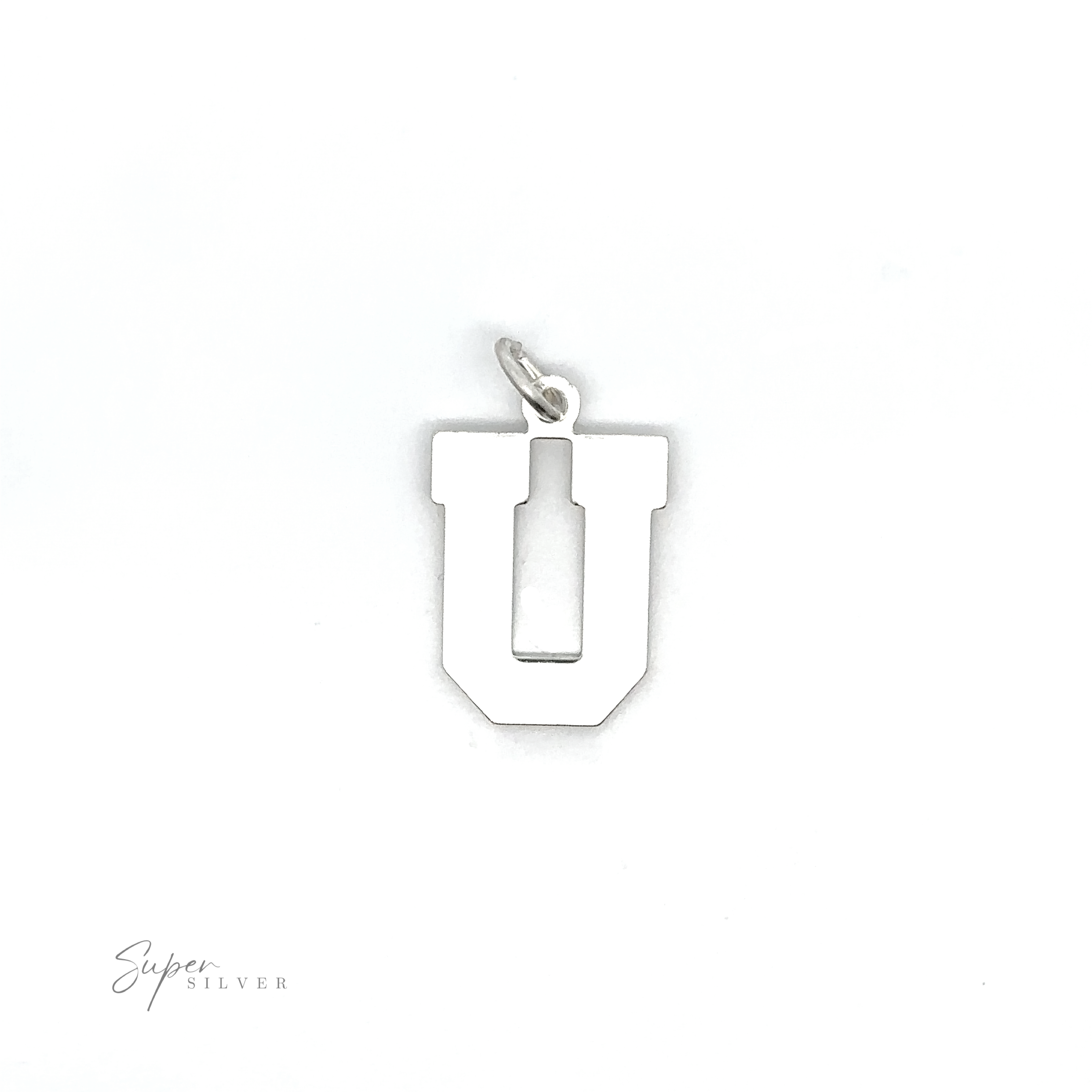 A silver Alphabet Charms on a white background, perfect for personalization.