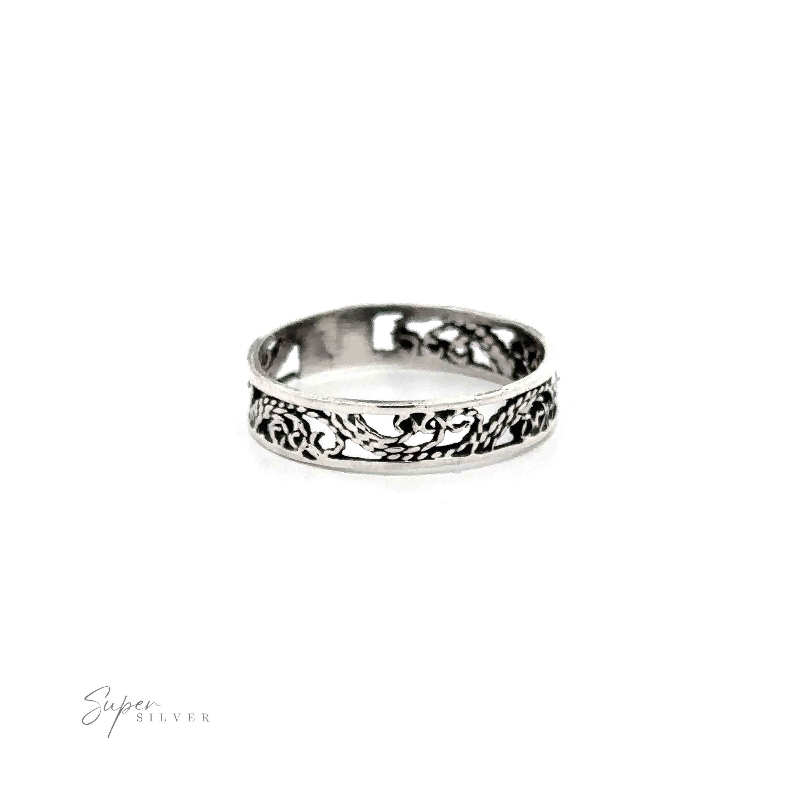 A silver ring with a Freestyle Filigree Band.