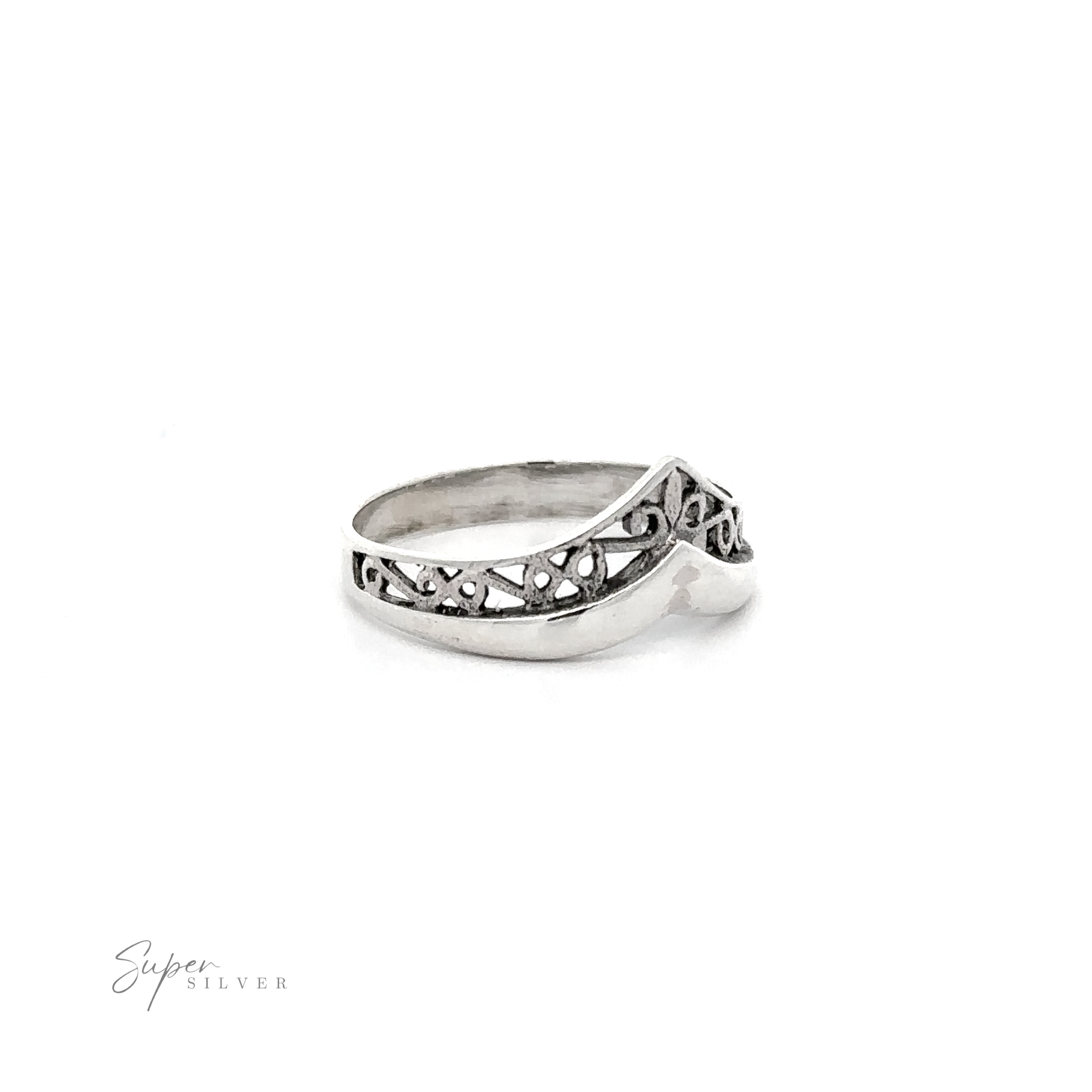 A silver Filigree Chevron Ring with an intricate design, exuding a unique look.
