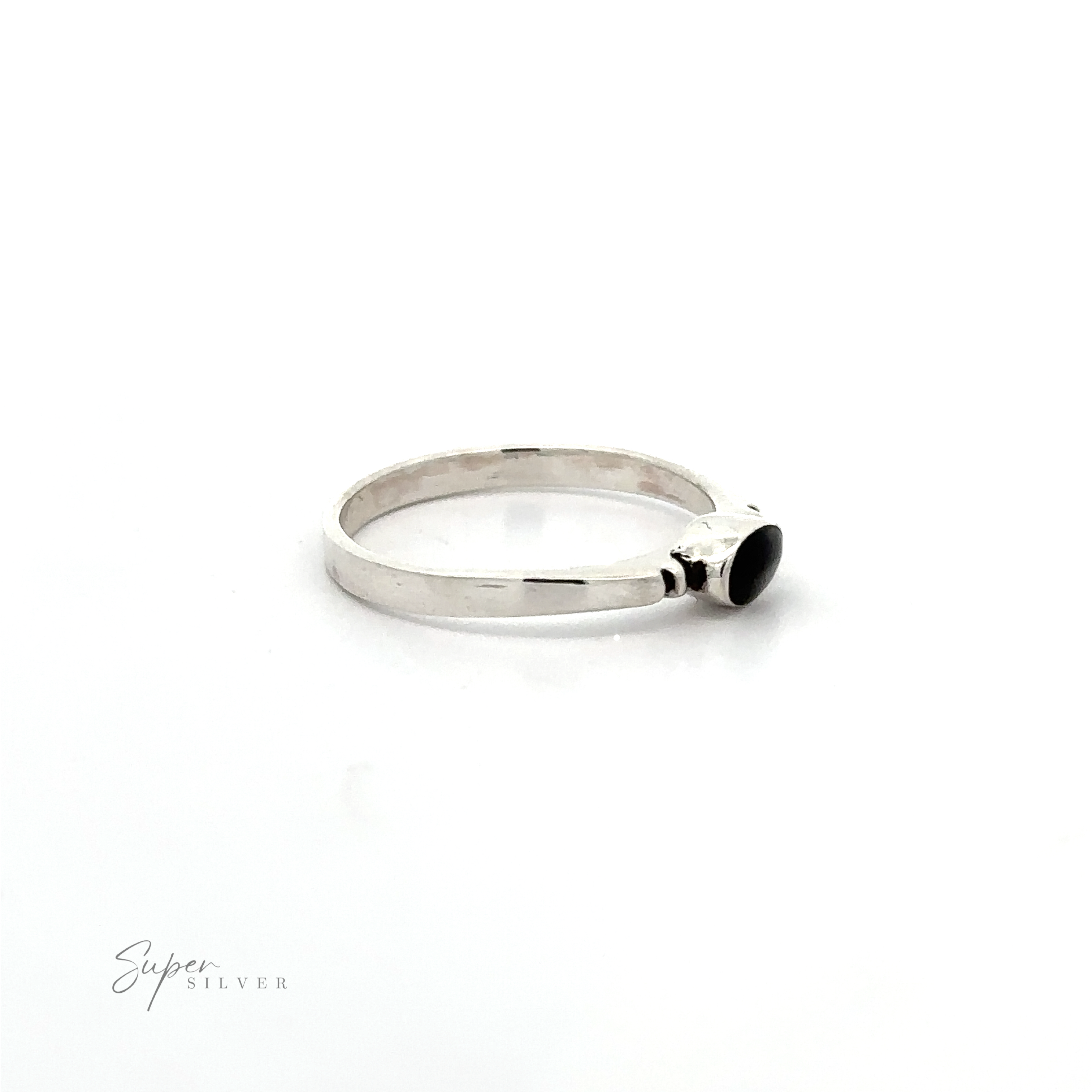 A dainty sterling silver Small Horizontal Oval Inlay Ring, in a minimalist style.