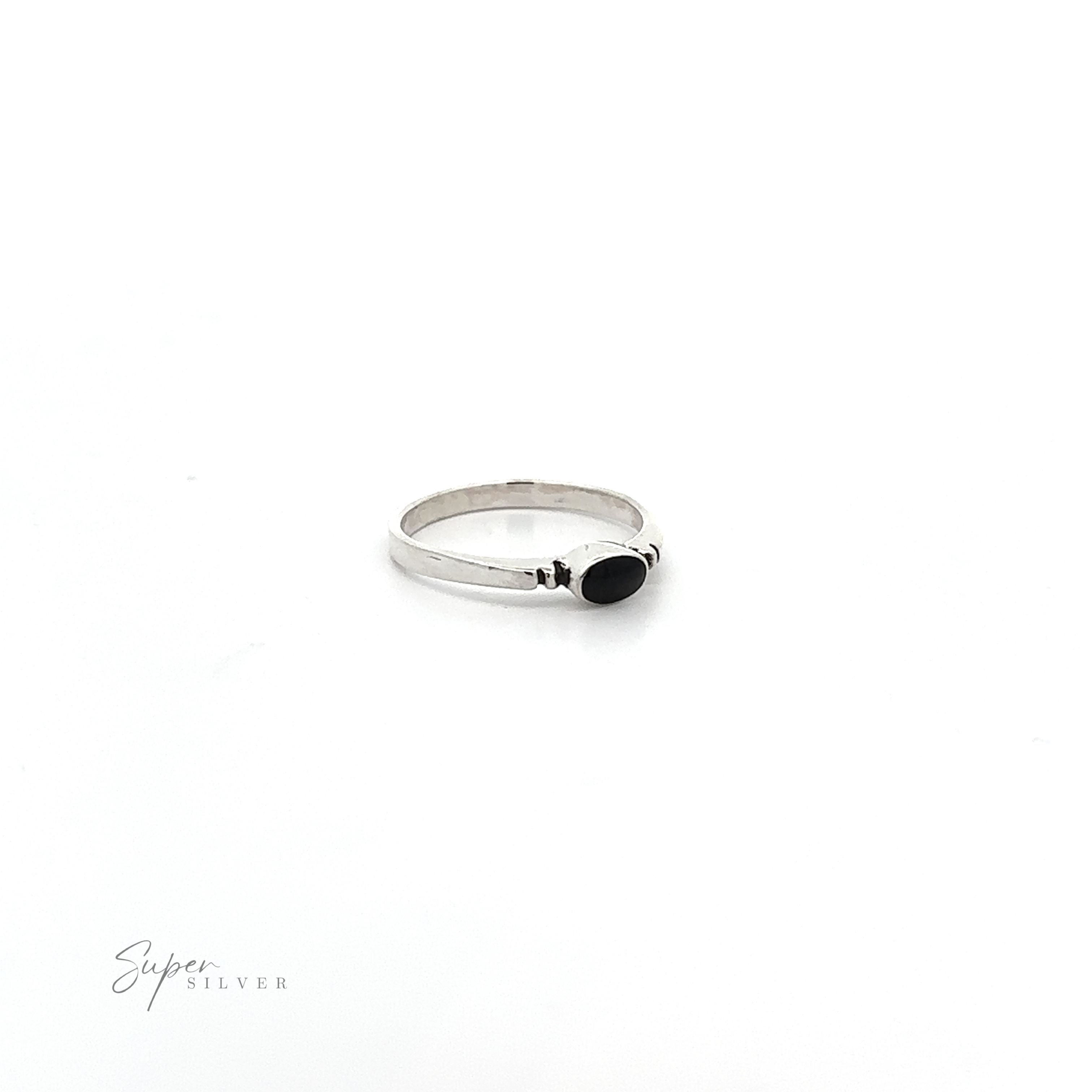 A dainty and sleek design featuring a Small Horizontal Oval Inlay Ring on a white background.
