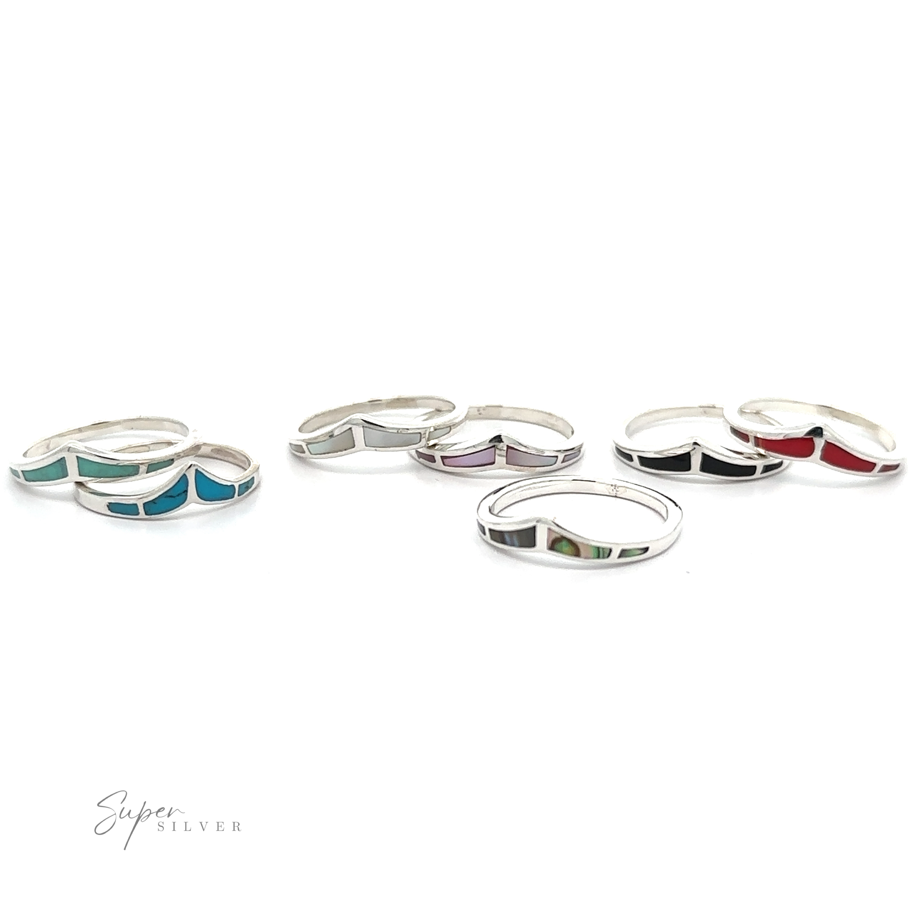 Trendy Chevron Ring With Inlaid Stones in sterling silver.