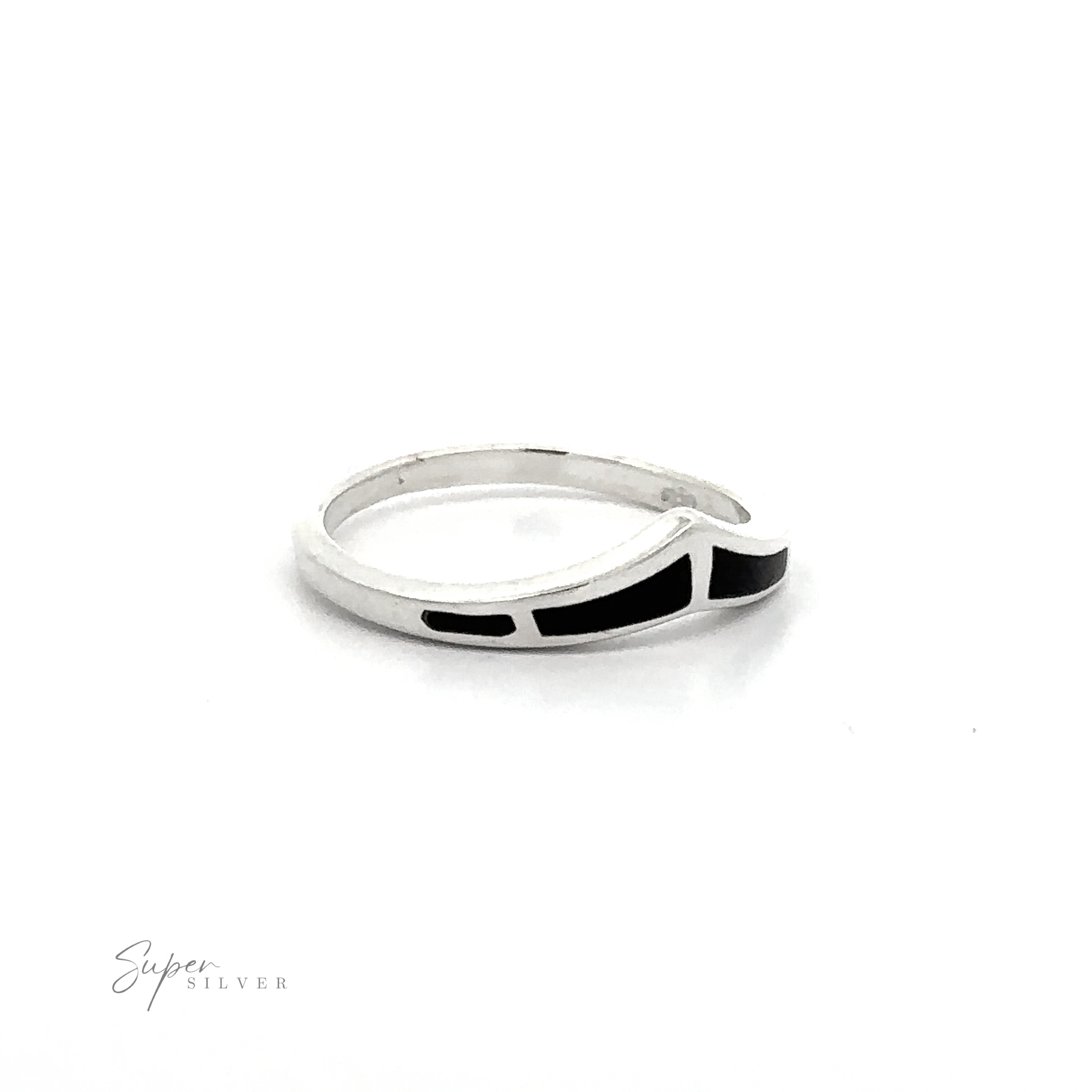 A Trendy Chevron Ring With Inlaid Stones with black and white inlay stone designs.