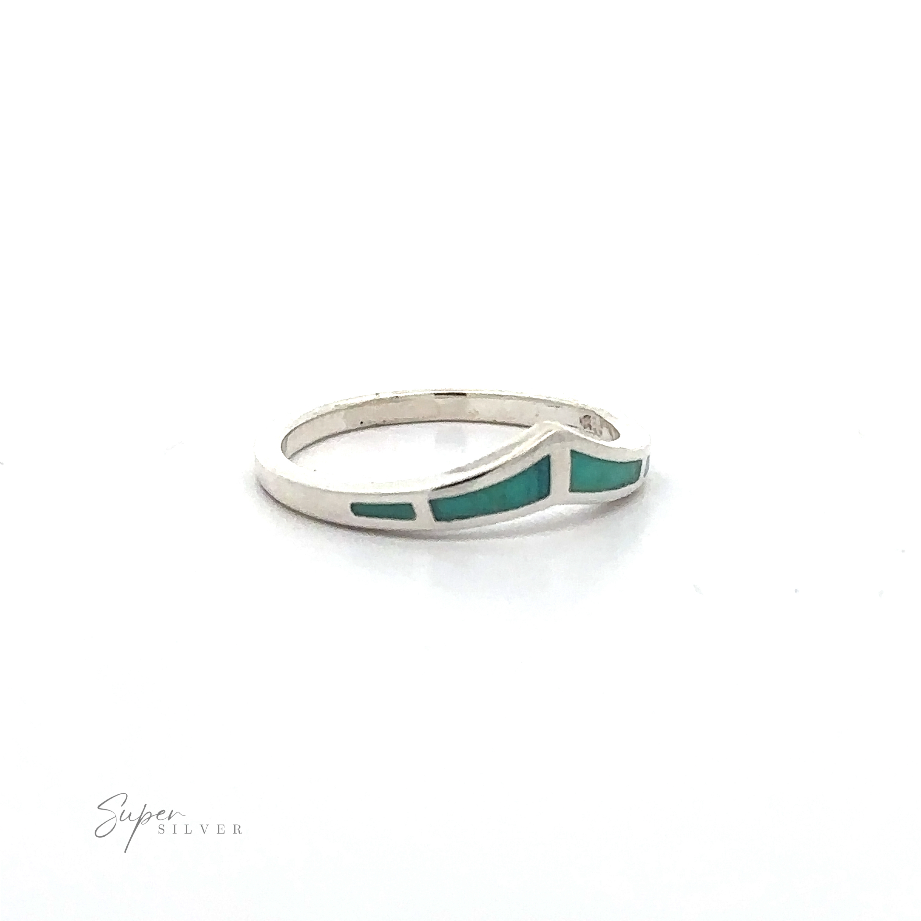 A Trendy Chevron Ring With Inlaid Stones with a captivating inlay blue stone at its center.