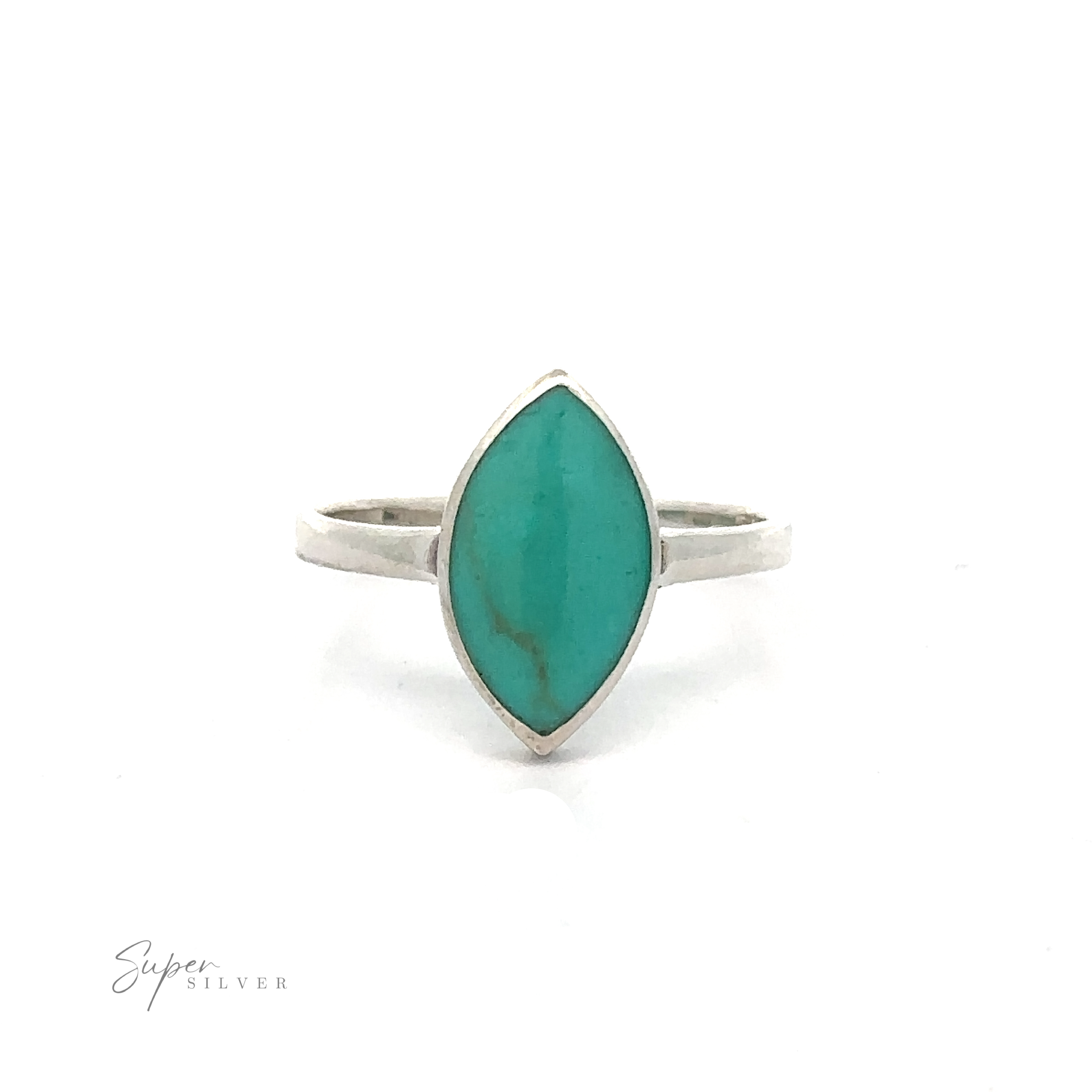 A Classic Marquise Inlaid Stone Ring with a turquoise stone in a diamond shape.